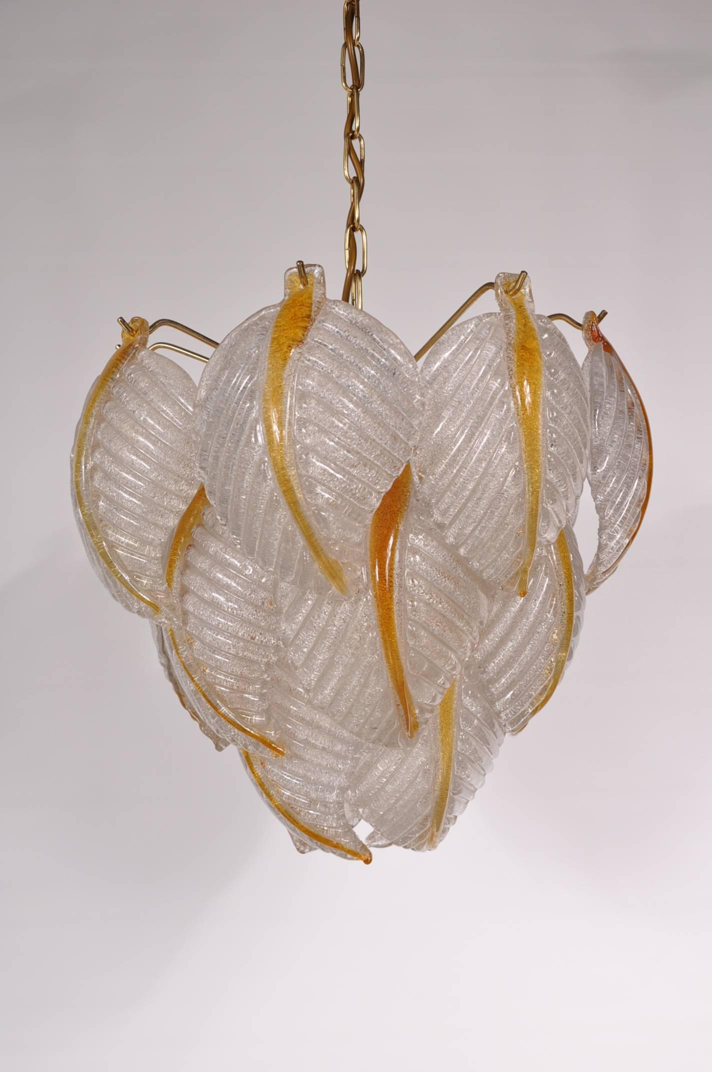 Brass Murano Glass Ceiling Lamp by Mazzega, Italy, circa 1960 For Sale
