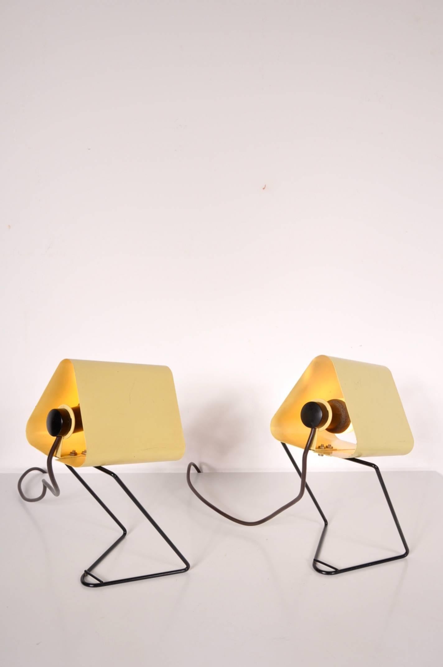 Mid-Century Modern Set of 2 Table/Bed Lamps by Louis Kalff for Philips Netherlands, circa 1950