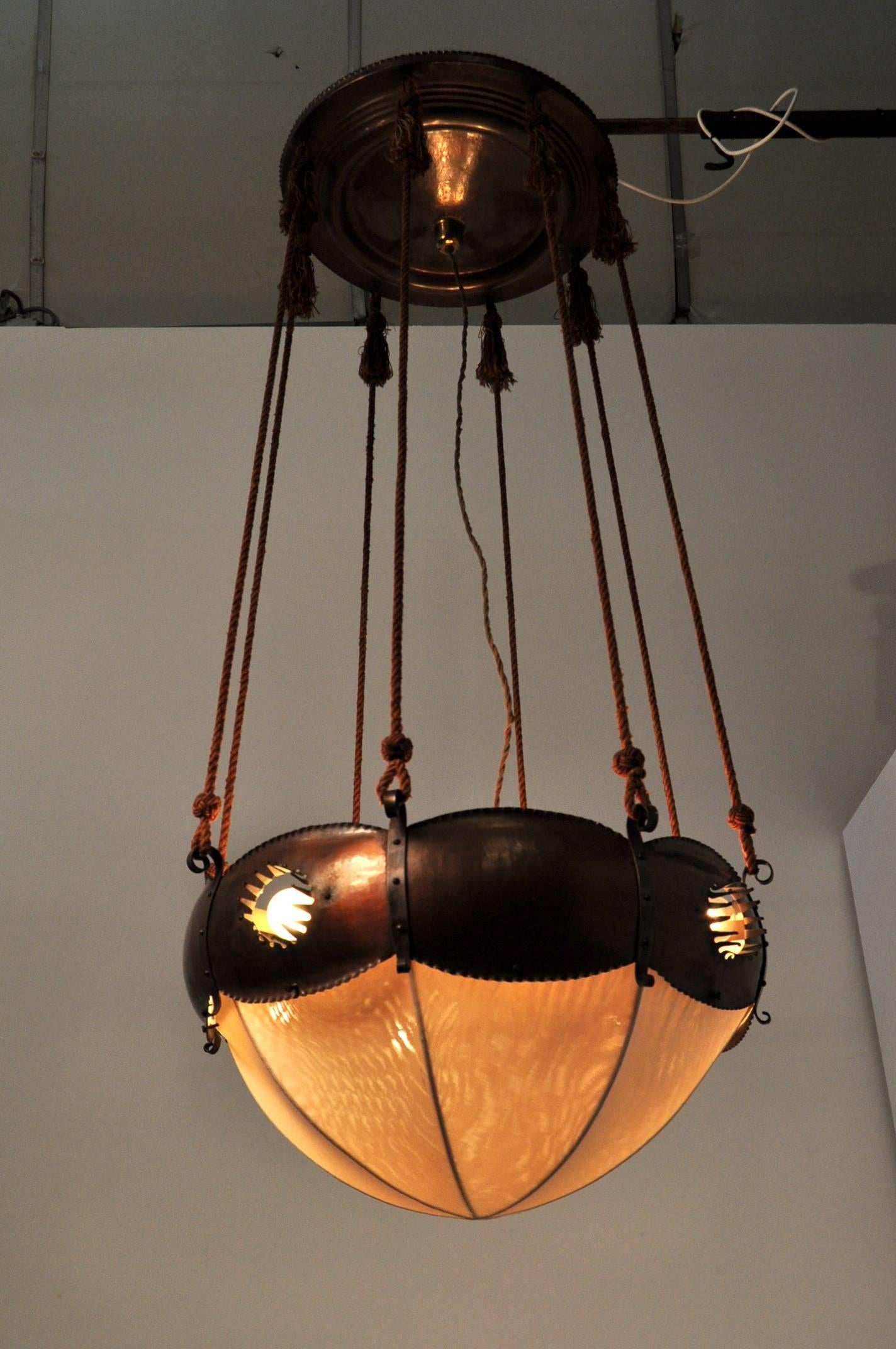 Copper Ceiling Lamp by Winkelman & Van der Bijl, Netherlands, circa 1925 For Sale