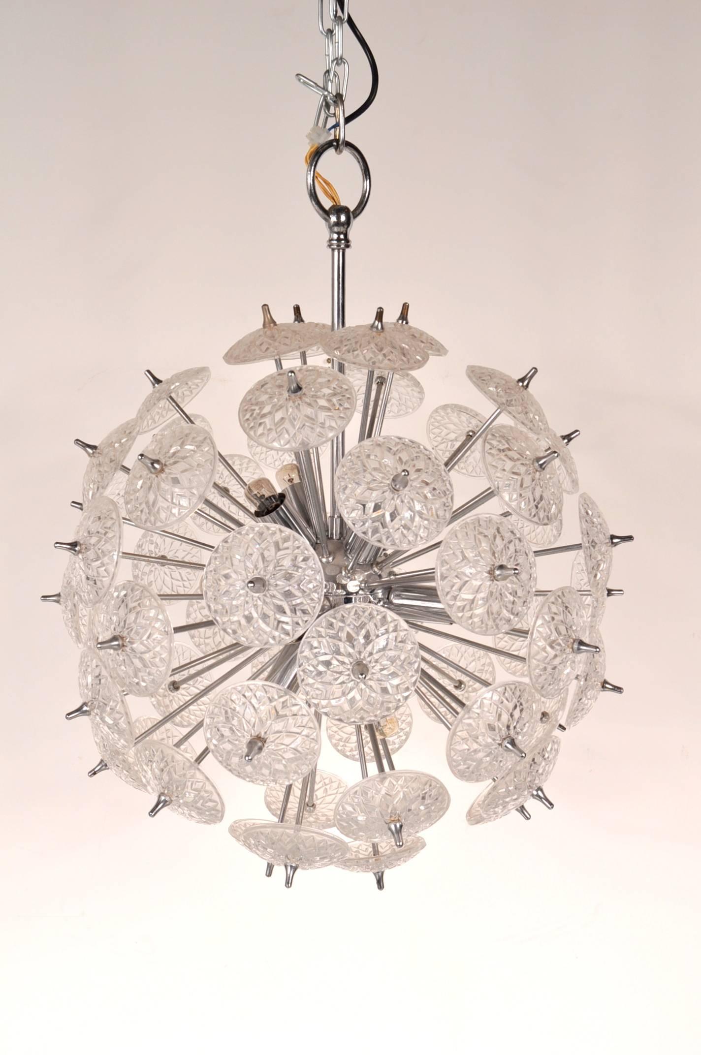 Glass with Chrome Sputnik Chandelier in the Style of Emil Stejnar, circa 1970 For Sale 2