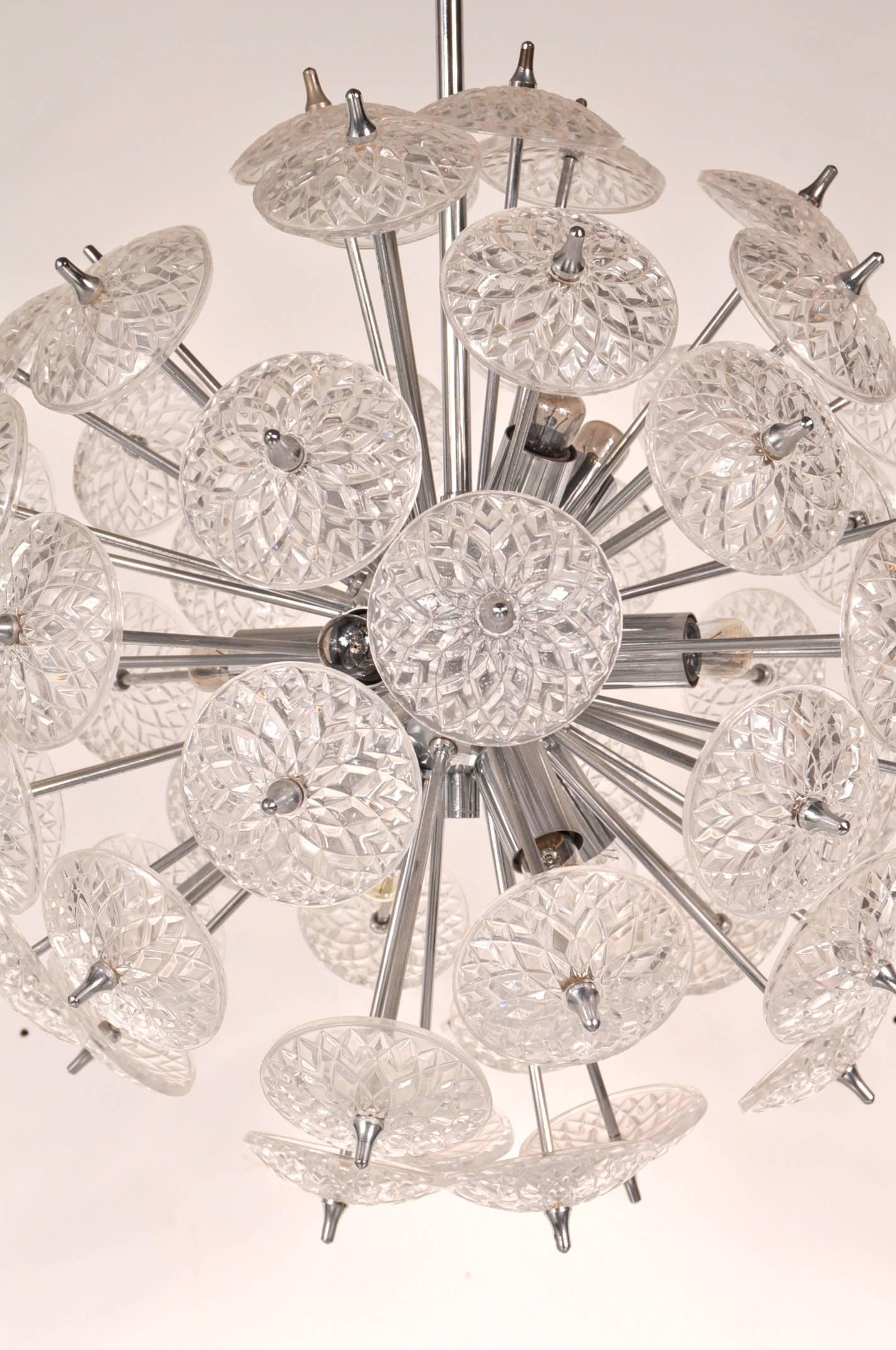 Glass with Chrome Sputnik Chandelier in the Style of Emil Stejnar, circa 1970 For Sale 3