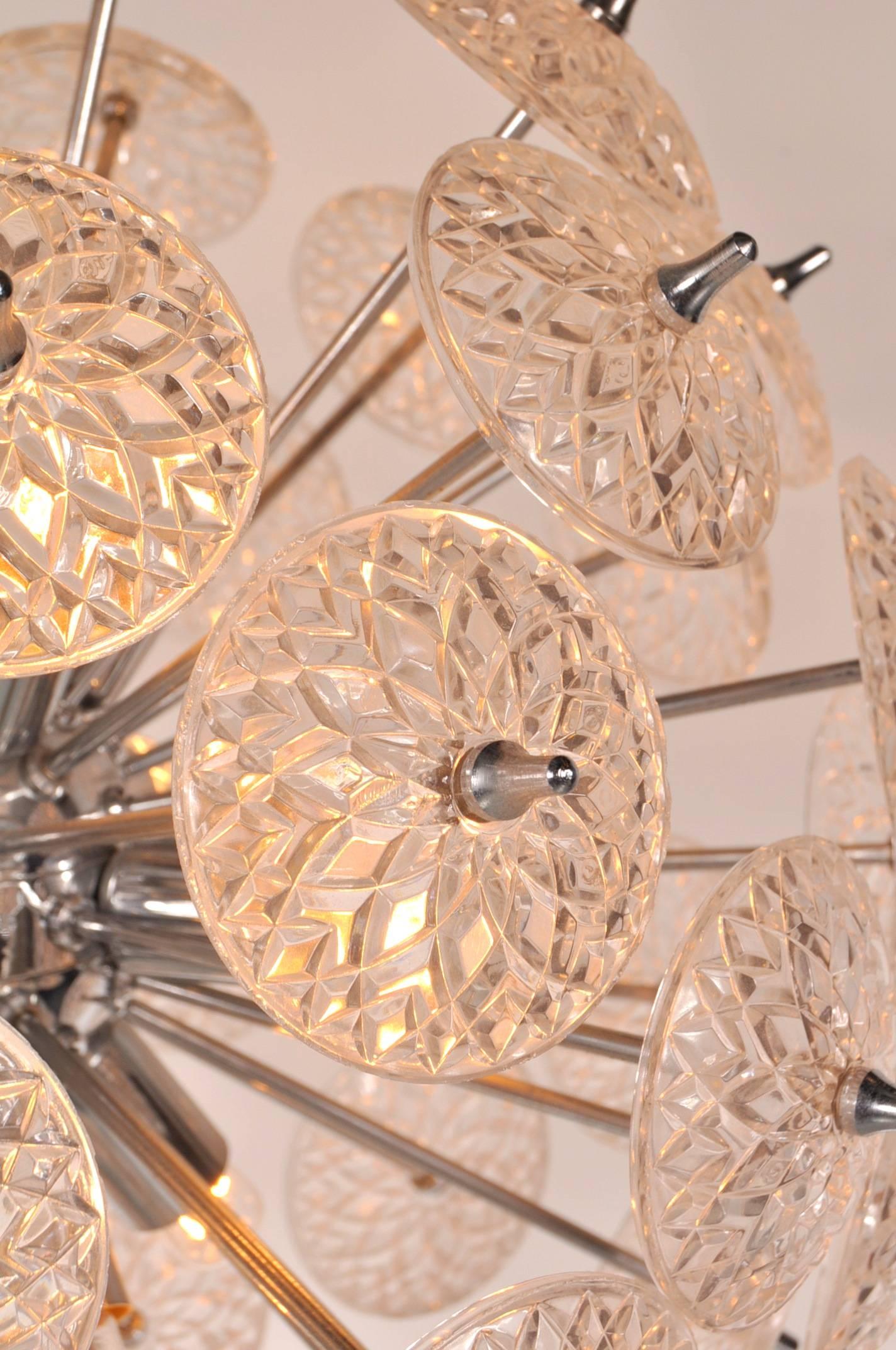 Belgian Glass with Chrome Sputnik Chandelier in the Style of Emil Stejnar, circa 1970 For Sale