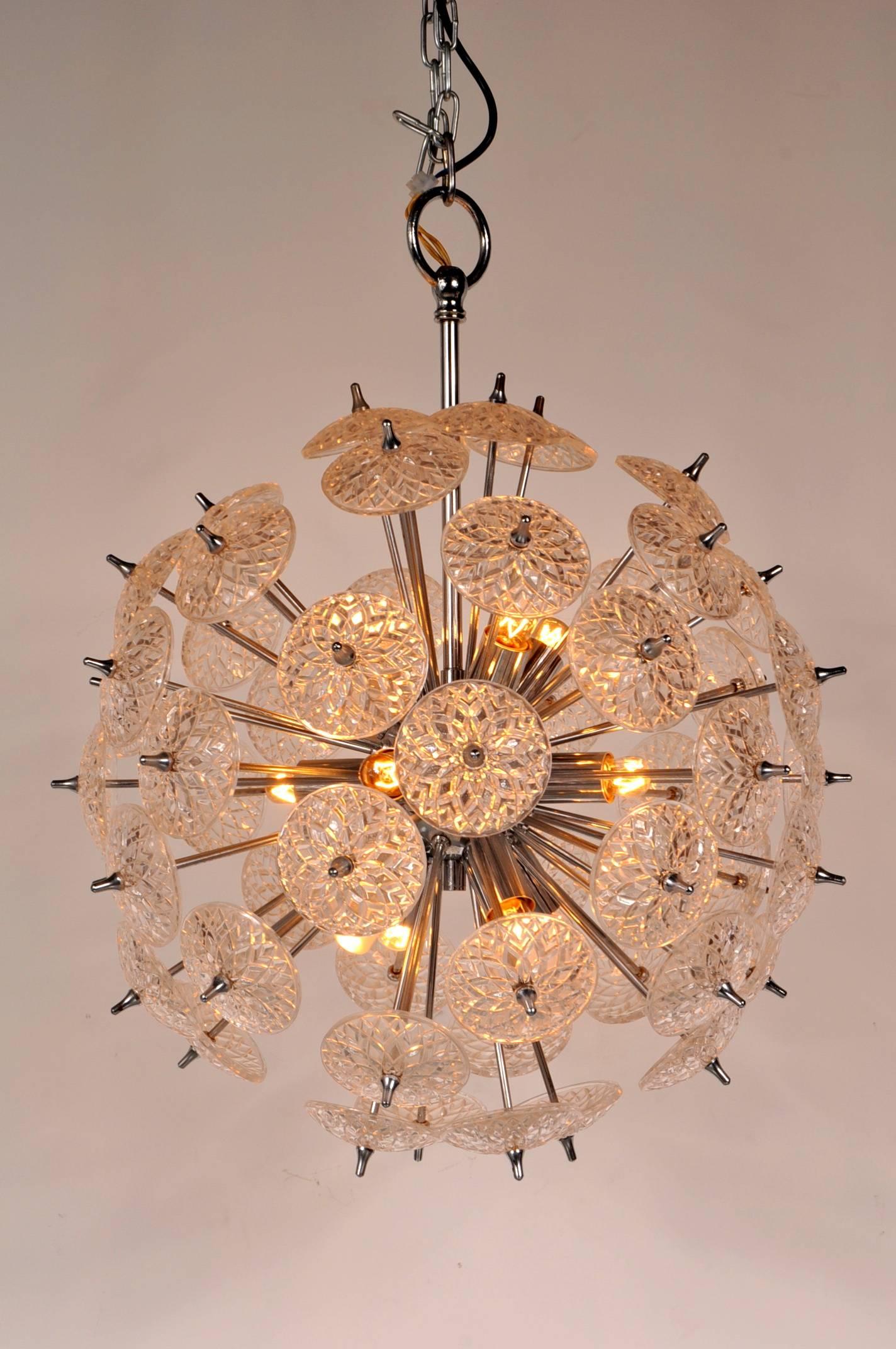 Mid-Century Modern Glass with Chrome Sputnik Chandelier in the Style of Emil Stejnar, circa 1970 For Sale