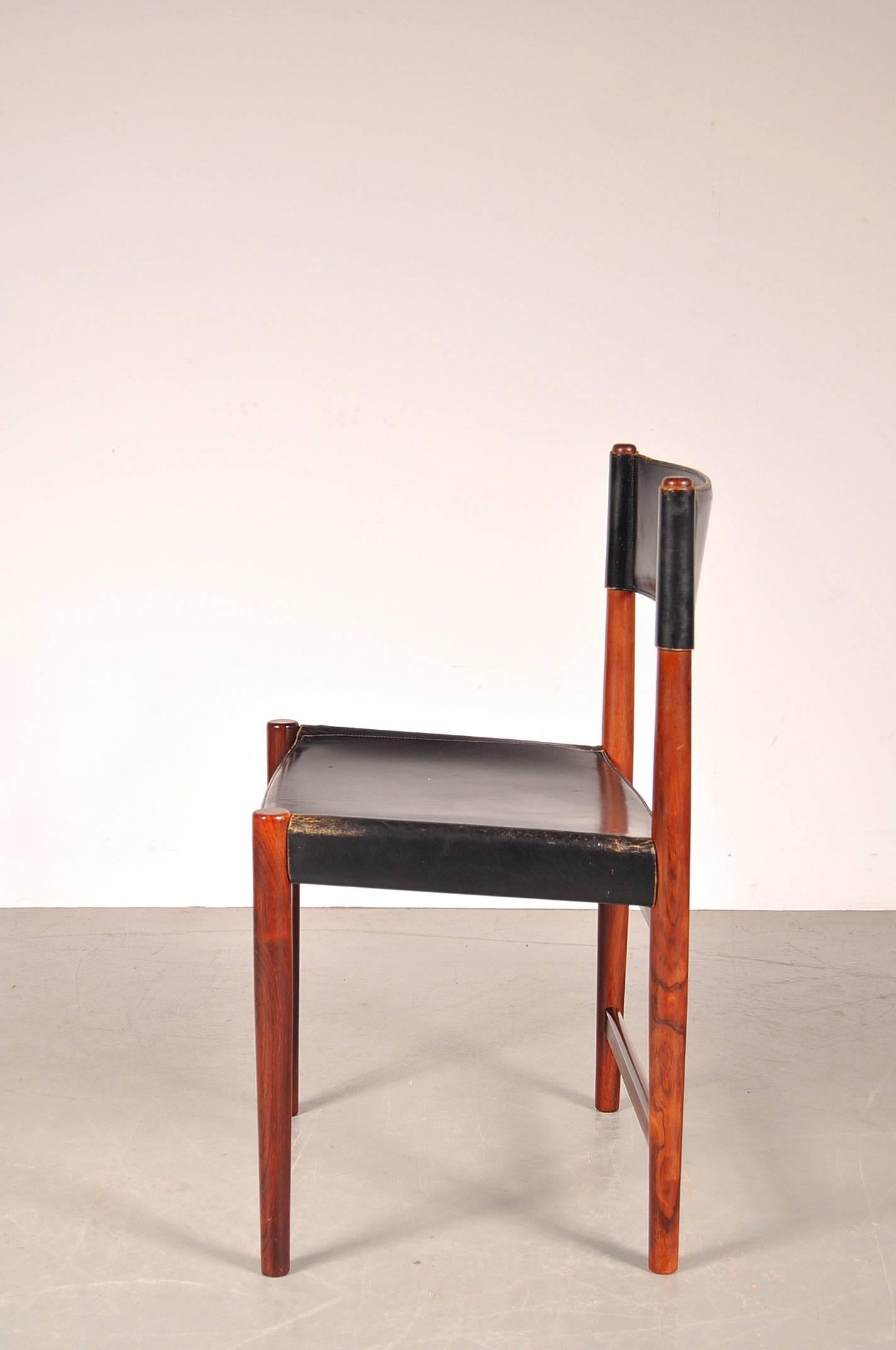Leather Set of Four Dining Chairs by Arne Vodder for Sibast, Denmark, circa 1950