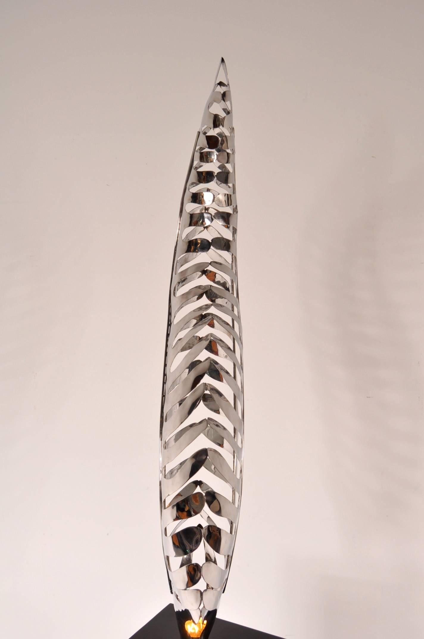 Chrome Metal Sculpture with Light, Netherlands, circa 1980 For Sale 3