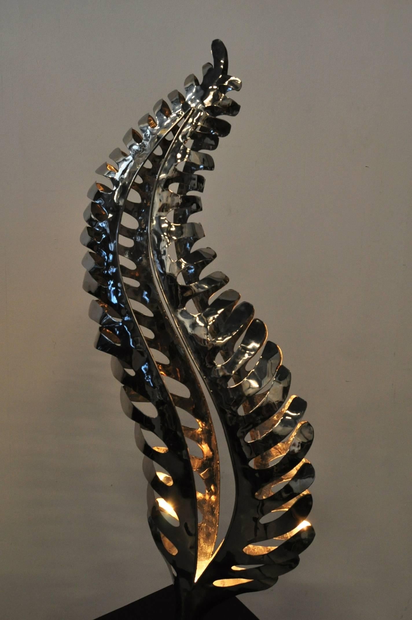 Chrome Metal Sculpture with Light, Netherlands, circa 1980 For Sale 4