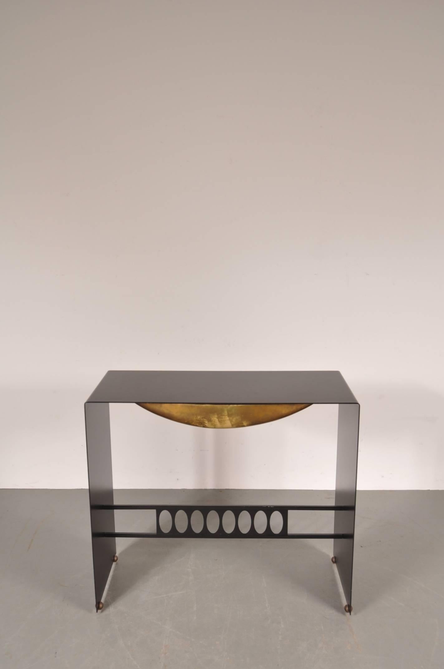 Italian Unique Metal with Brass Console Table, Italy, circa 1970