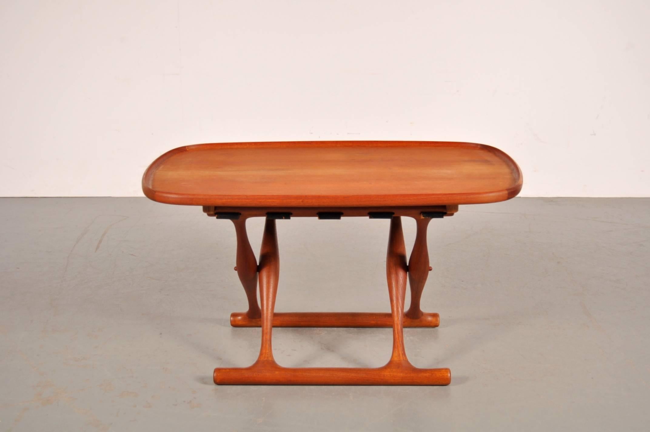 Danish Folding Stool with Tray by Poul Hundevad for Domus Danica, Denmark, circa 1950