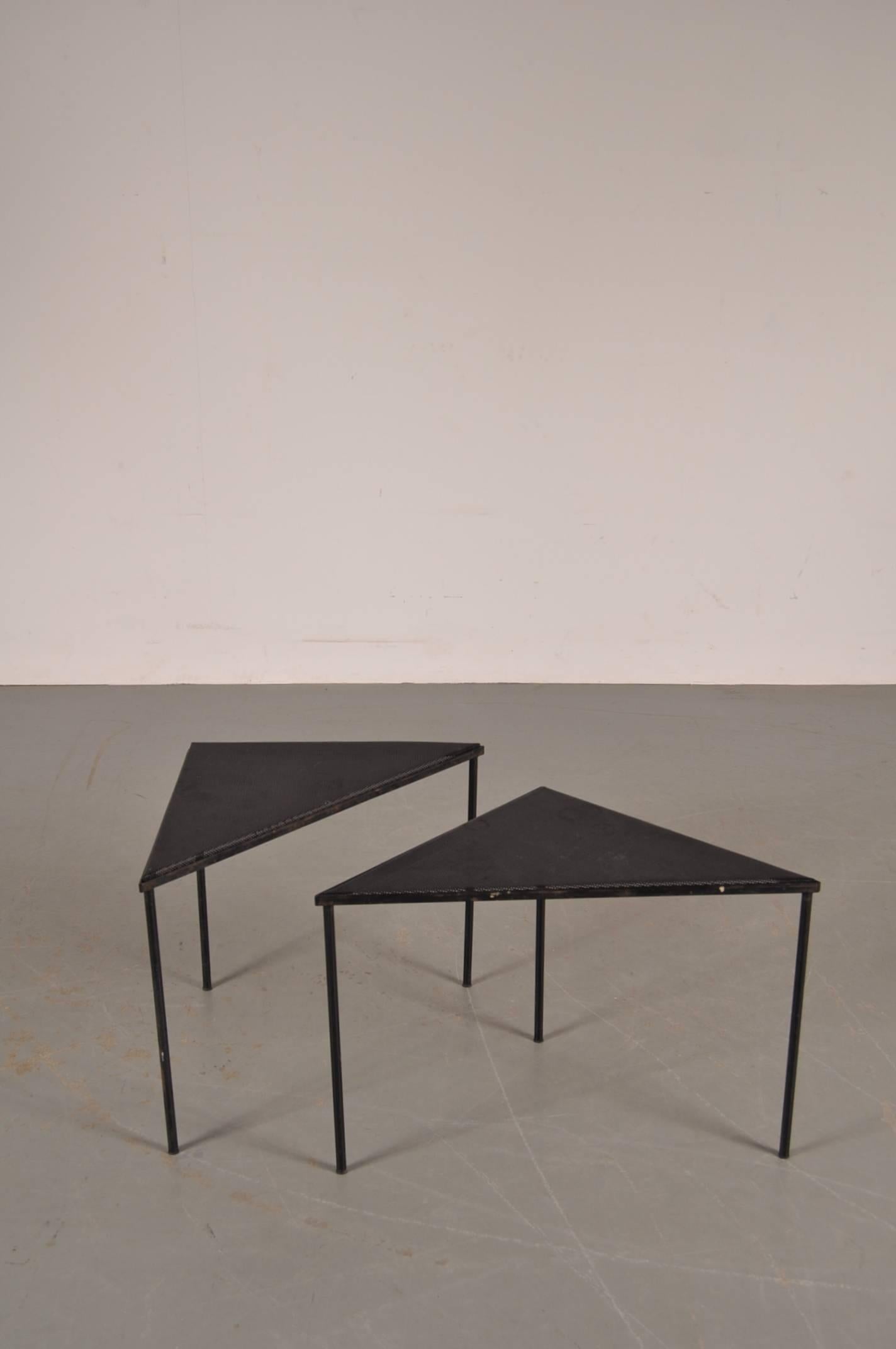 Metal Pair of Side Tables by Mathieu Mategot for Artimeta, The Netherlands, circa 1950