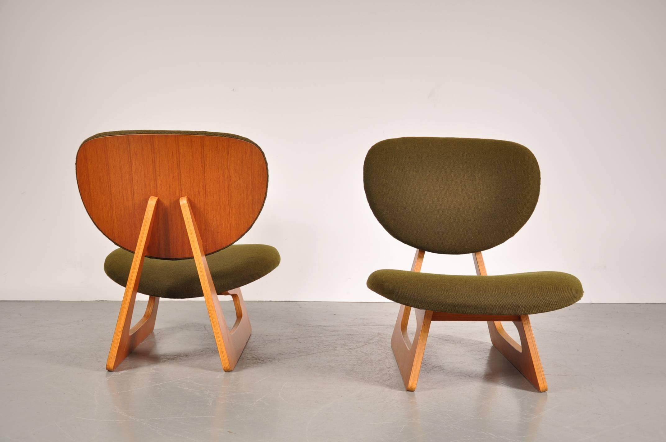 Molded Pair of Teiza Chairs by Daisaku Choh for Tendo, Japan, 1960