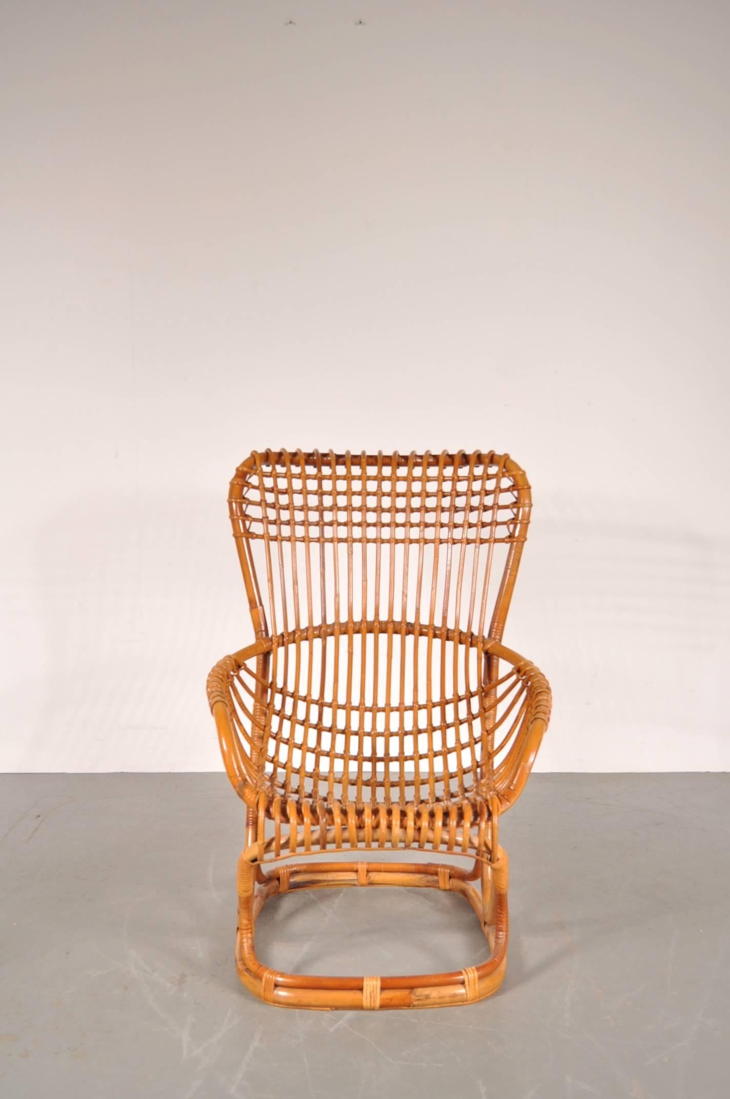 Rattan Lounge Chair by Tito Agnoli, Italy, circa 1960 In Good Condition In Amsterdam, NL