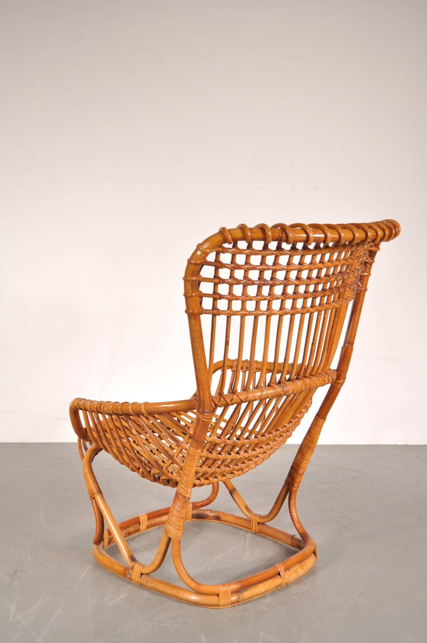 Italian Rattan Lounge Chair by Tito Agnoli, Italy, circa 1960