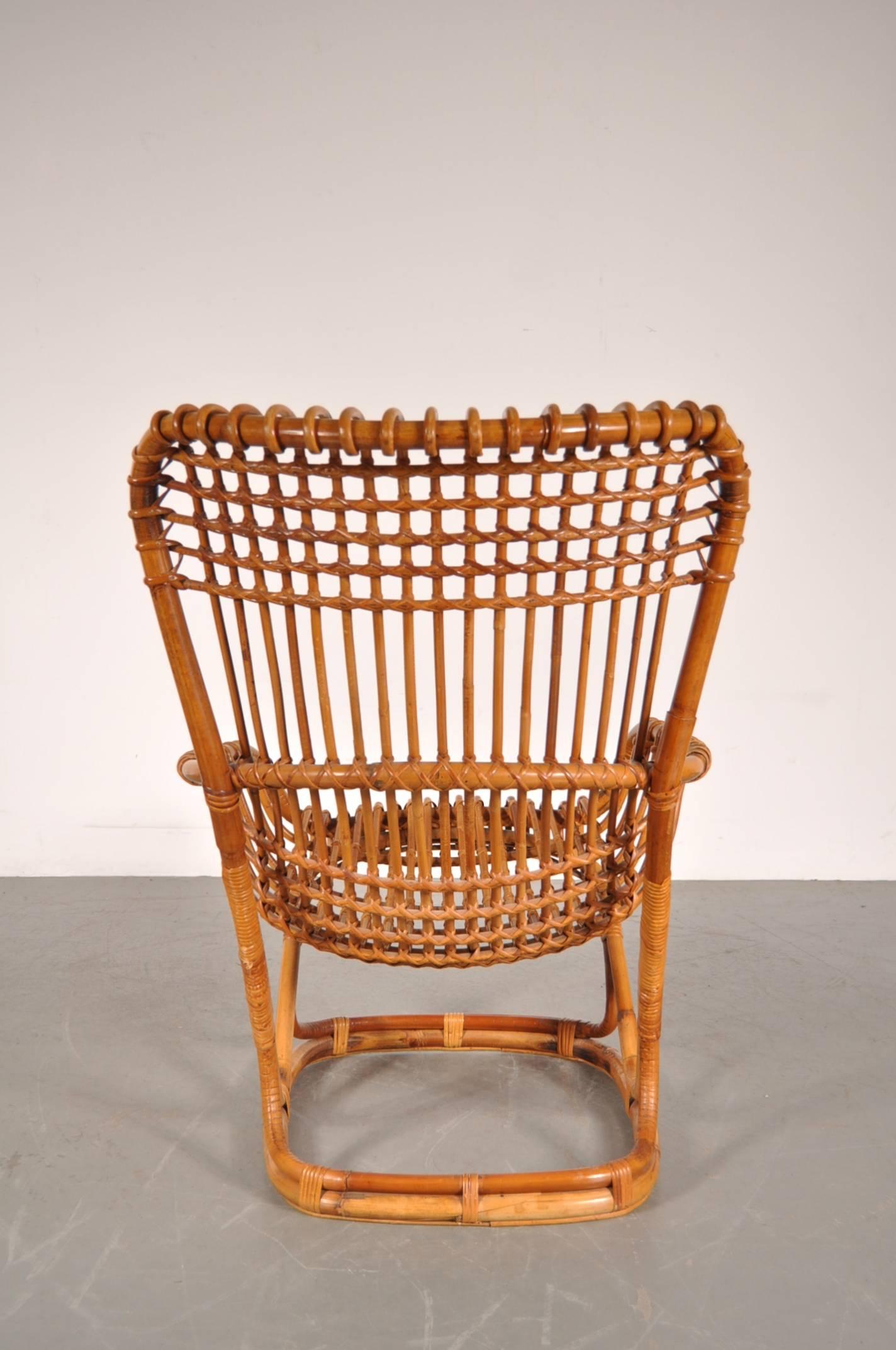 Mid-Century Modern Rattan Lounge Chair by Tito Agnoli, Italy, circa 1960