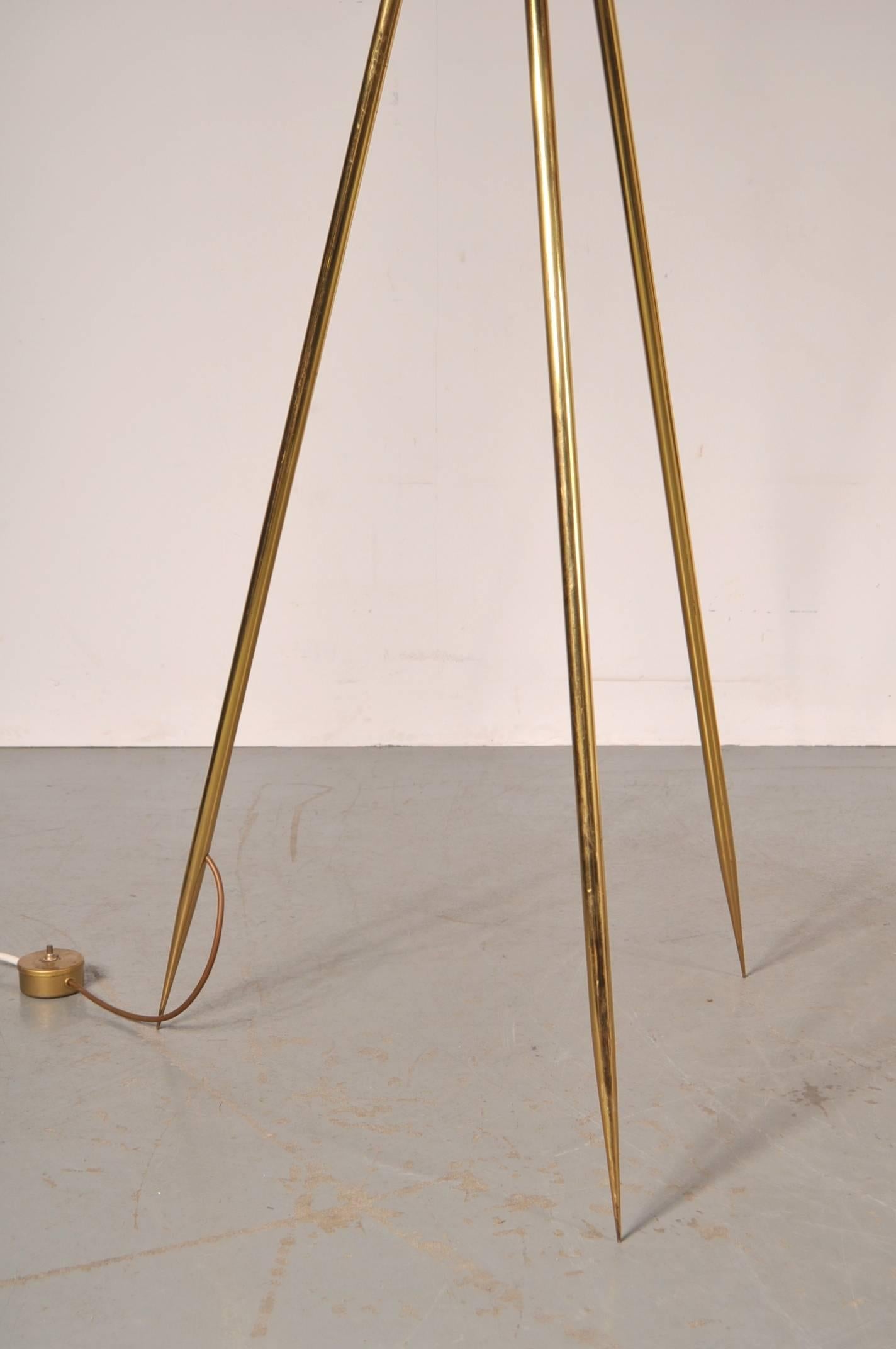 Mid-Century Modern Brass Tripod Floor Lamps, USA, circa 1960