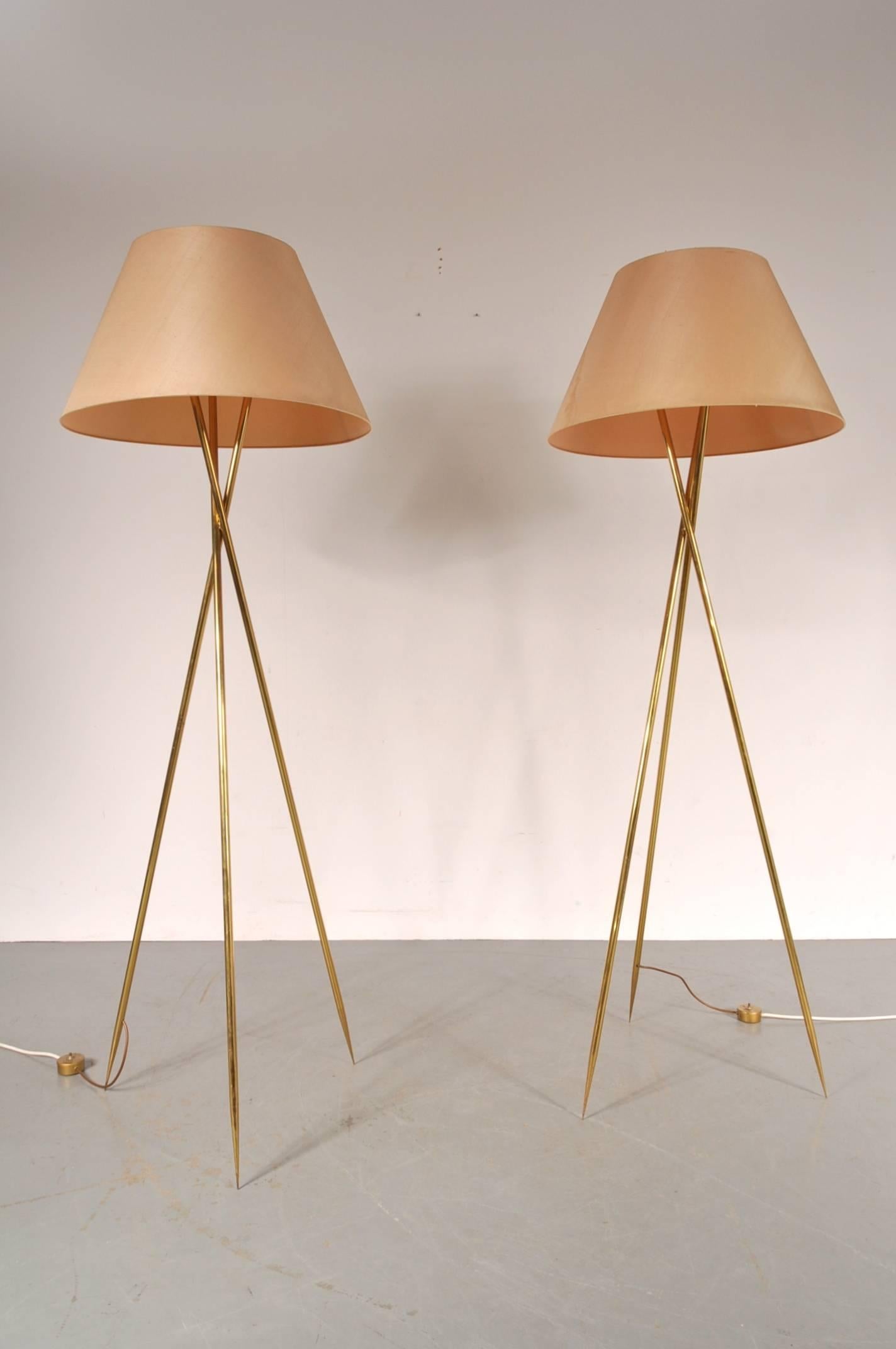 American Brass Tripod Floor Lamps, USA, circa 1960