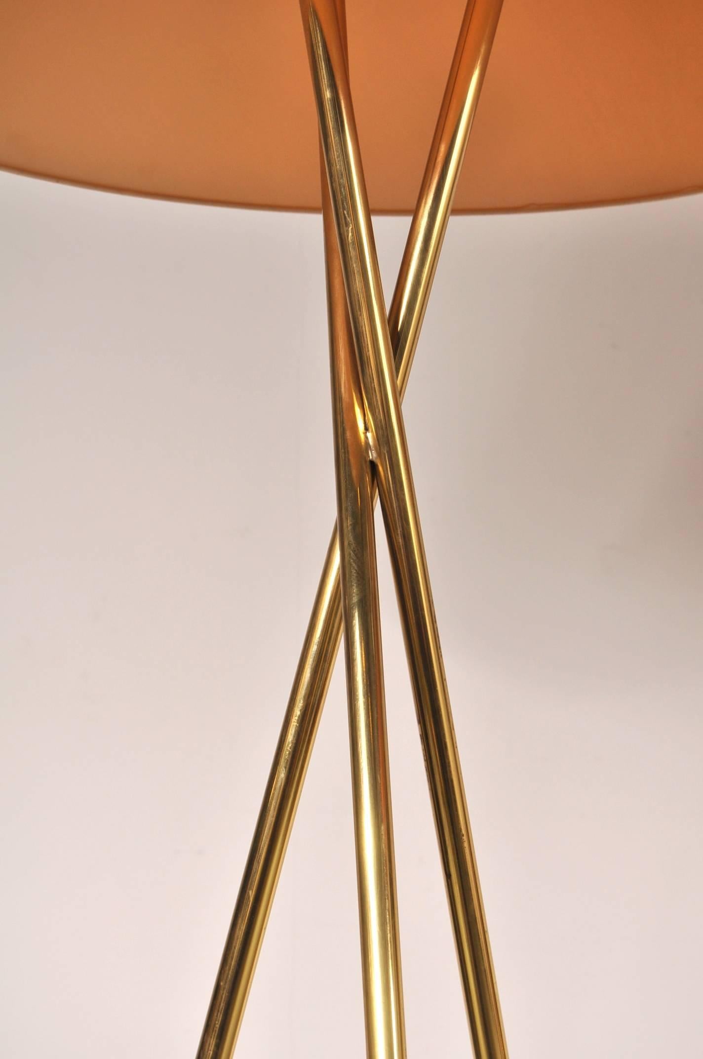 Brass Tripod Floor Lamps, USA, circa 1960 In Good Condition In Amsterdam, NL