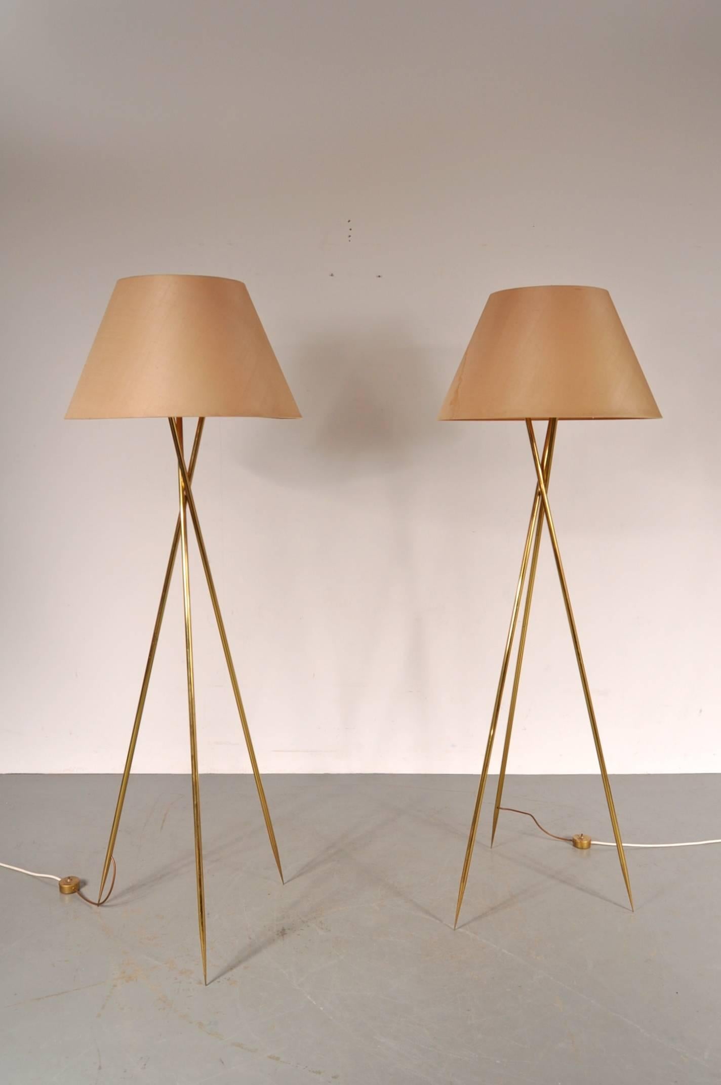 Brass Tripod Floor Lamps, USA, circa 1960 1