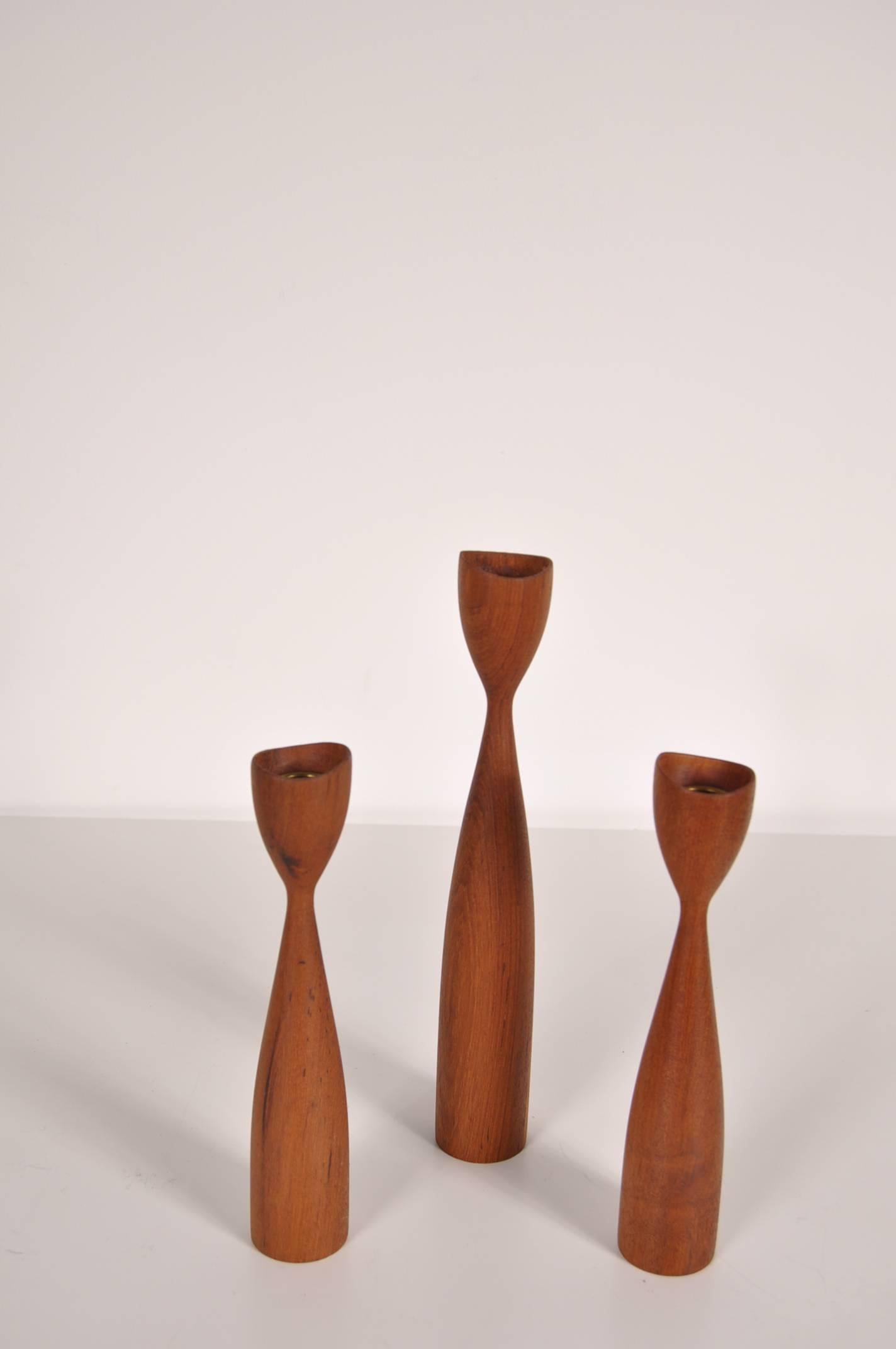 Danish Set of Three Candle Holders in the Style of Rude Osolnik, Denmark, circa 1950