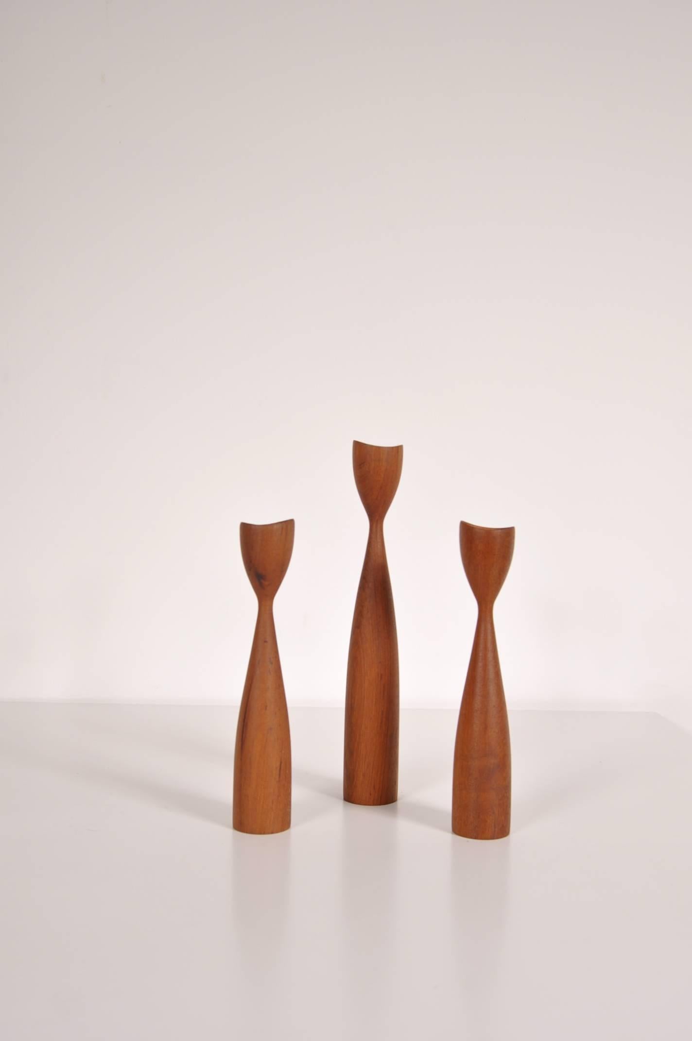Mid-20th Century Set of Three Candle Holders in the Style of Rude Osolnik, Denmark, circa 1950