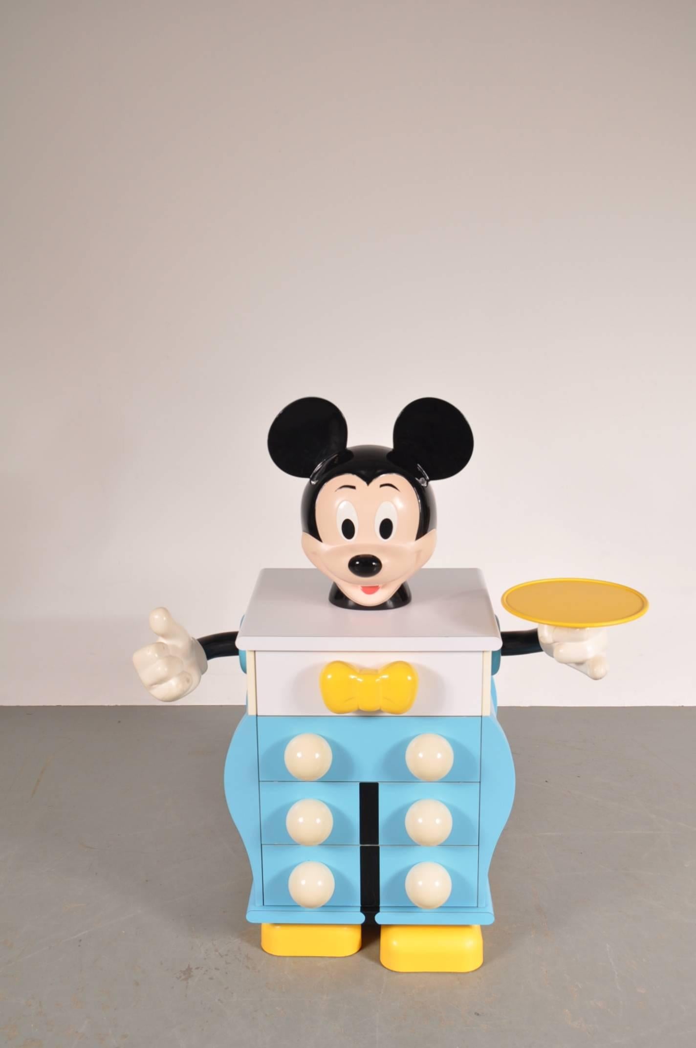 Very rare Mickey Mouse shaped cabinet, designed by Pierre Colleu, manufactured by Starform in France, circa 1980.

This creative cabinet would be the perfect eye-catcher for any children's room, or other interior looking for something special! The