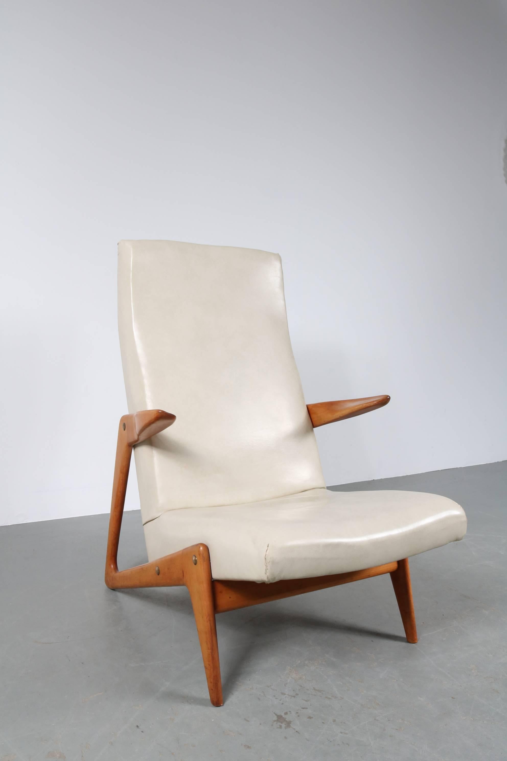 Faux Leather Lounge Chair Attributed to Alfred Hendrickx for Belform, Belgium, 1950s