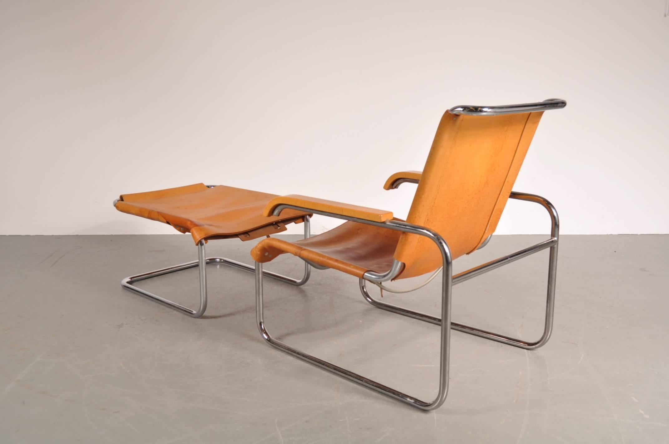 Mid-Century Modern B35 Lounge Chair and Ottoman by Marcel Breuer for Thonet, Germany, 1920
