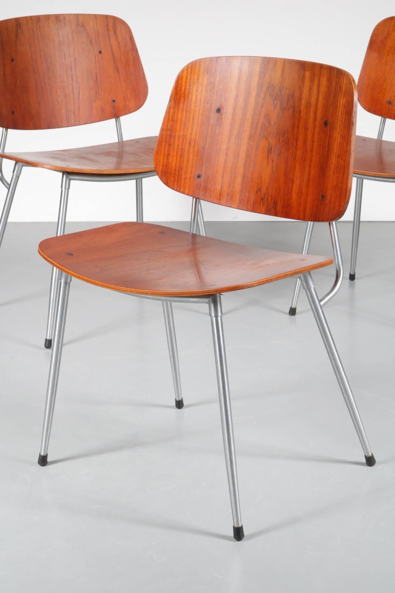 Stainless Steel Plywood Dining Chair by Børge Mogensen for Søborg Møbelfabrik, Denmark, 1953