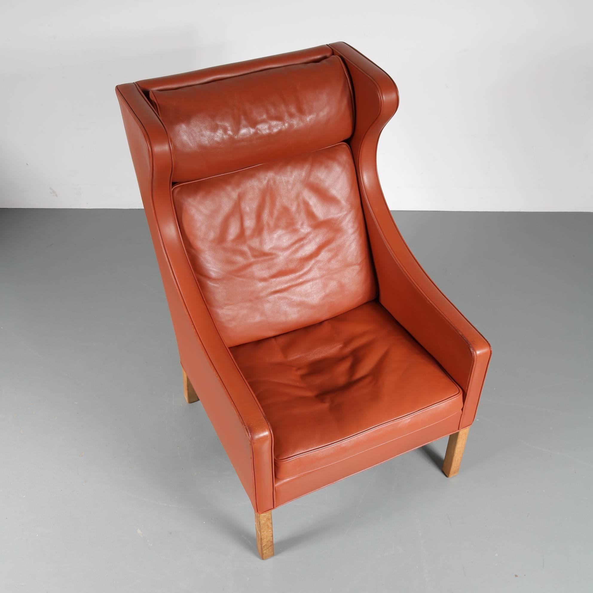 Leather Børge Mogensen Wingback Chair for Fredericia, Denmark, 1960 For Sale