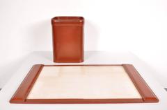 Leather Writing Pad and Bin in the Style of Jacques Adnet, circa 1960