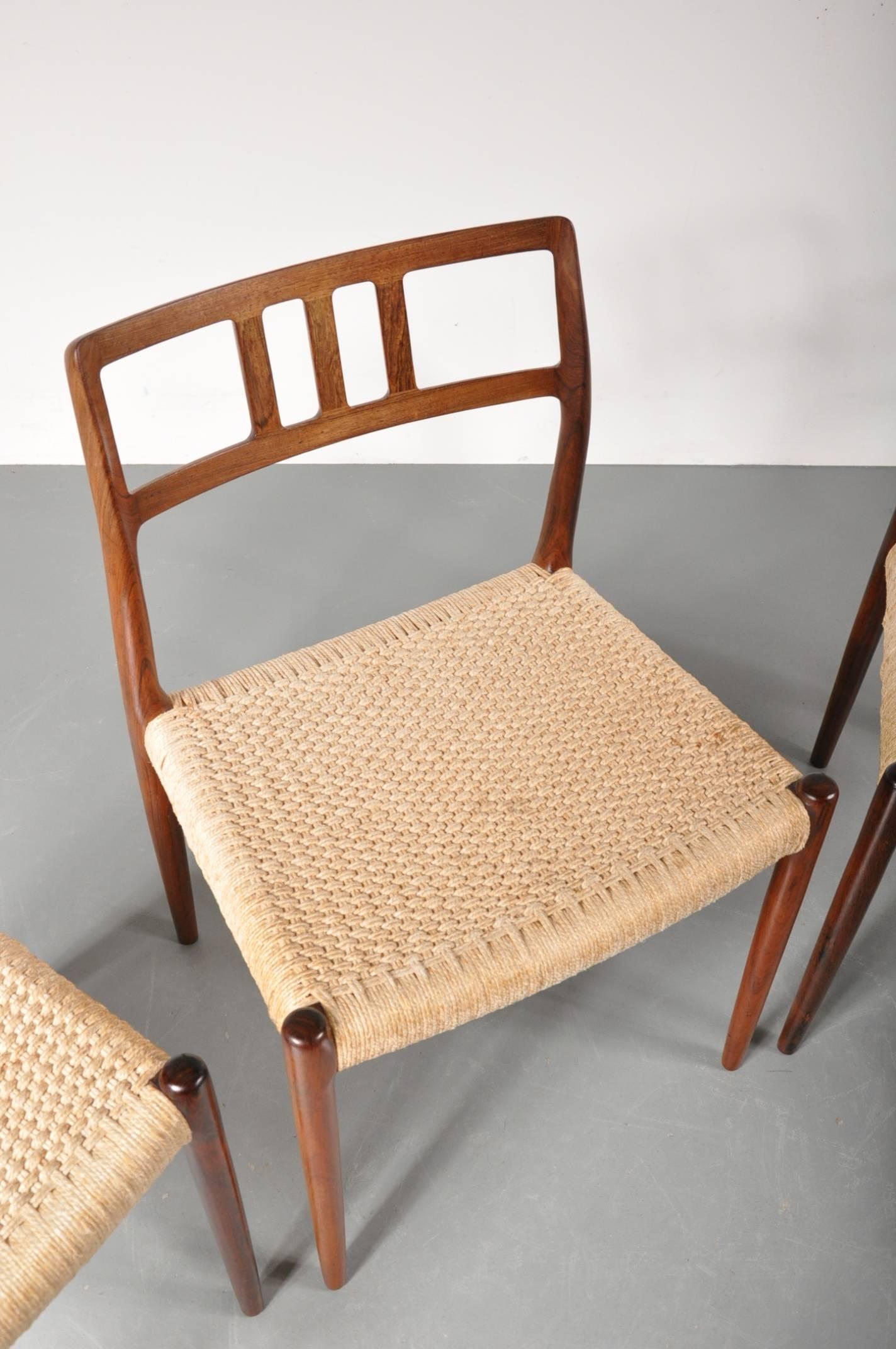 Mid-20th Century Set of Four Model 79 Dining Chairs by Møller, Denmark, circa 1960