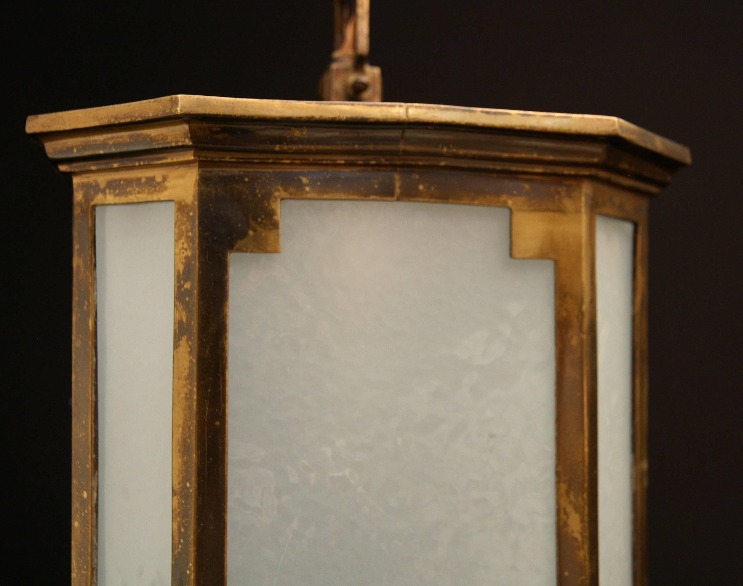 A pair of Art Deco Frosted Glass and Bronze Lanterns In Good Condition In London, GB