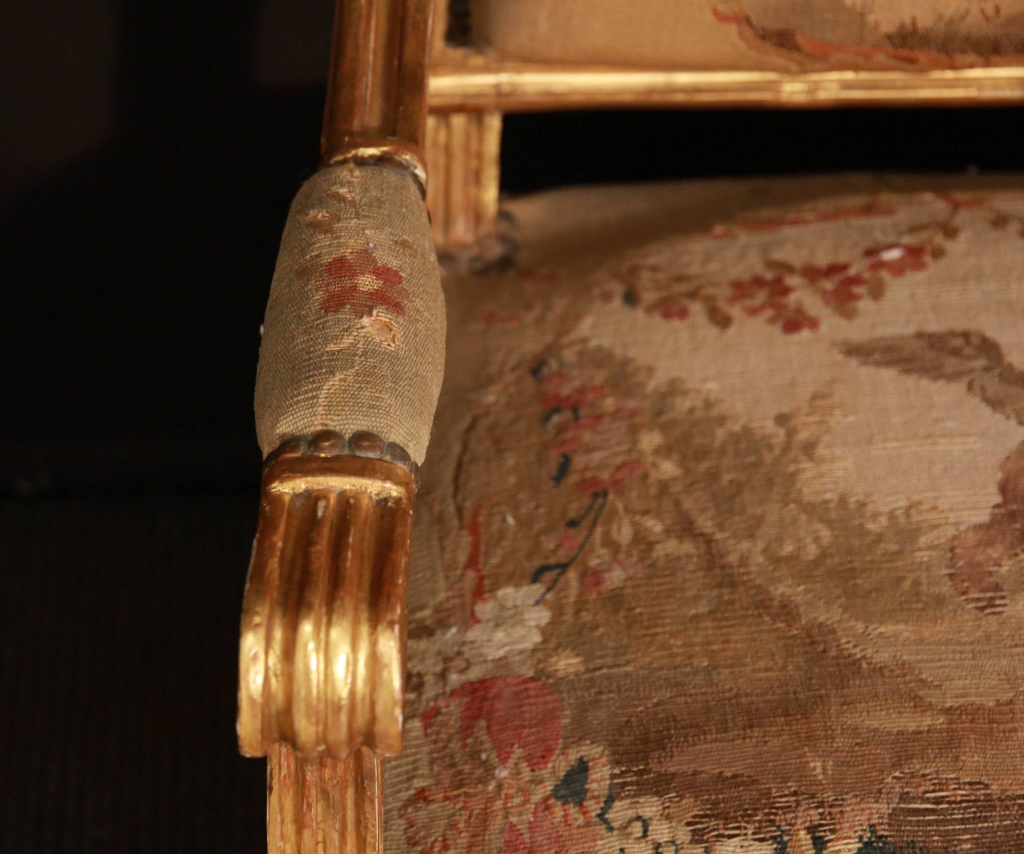Giltwood Set of Four 18th Century Tapestry Chairs