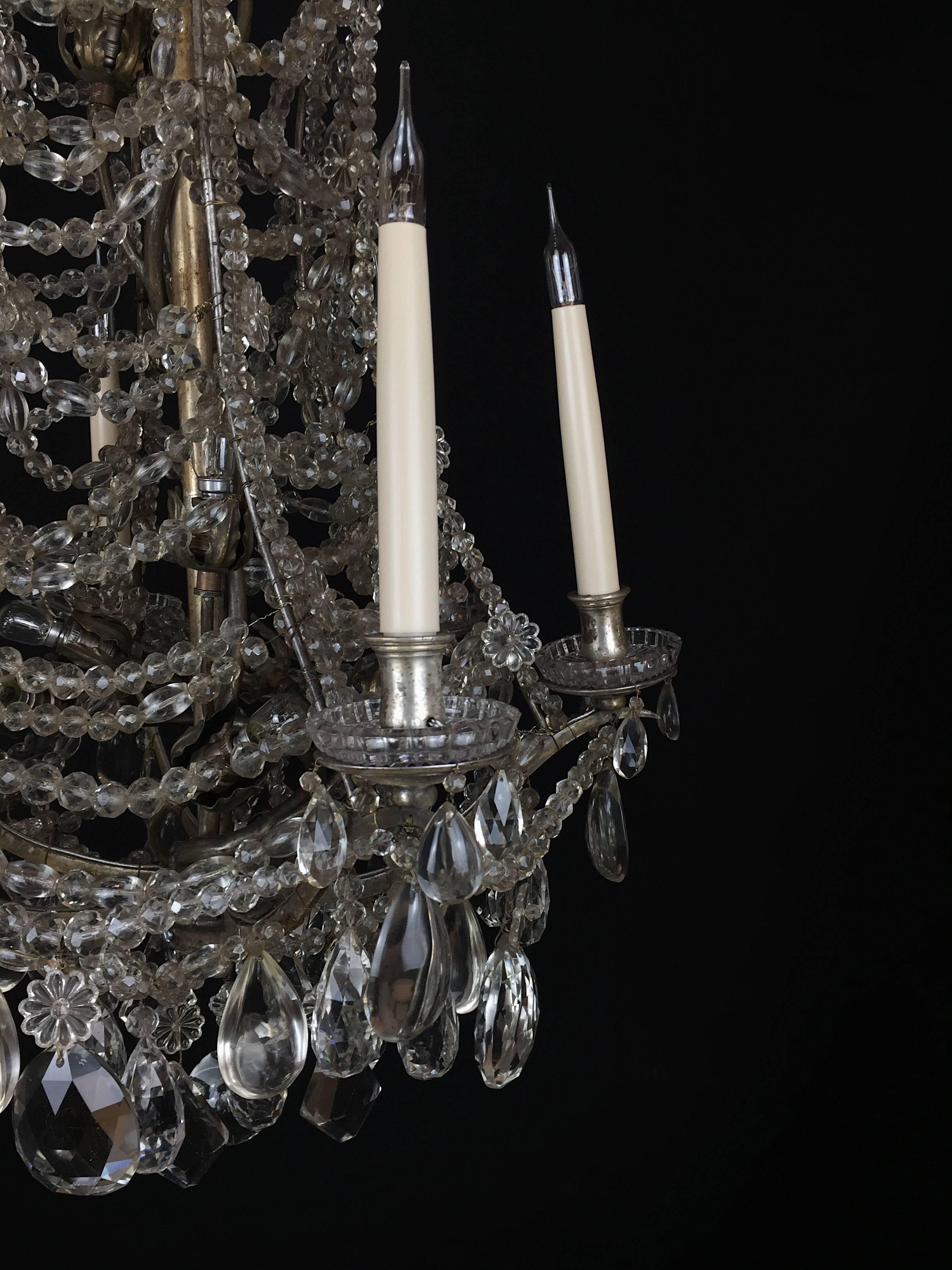 Unusual Silvered Baguès Crystal Beaded Chandelier For Sale 1