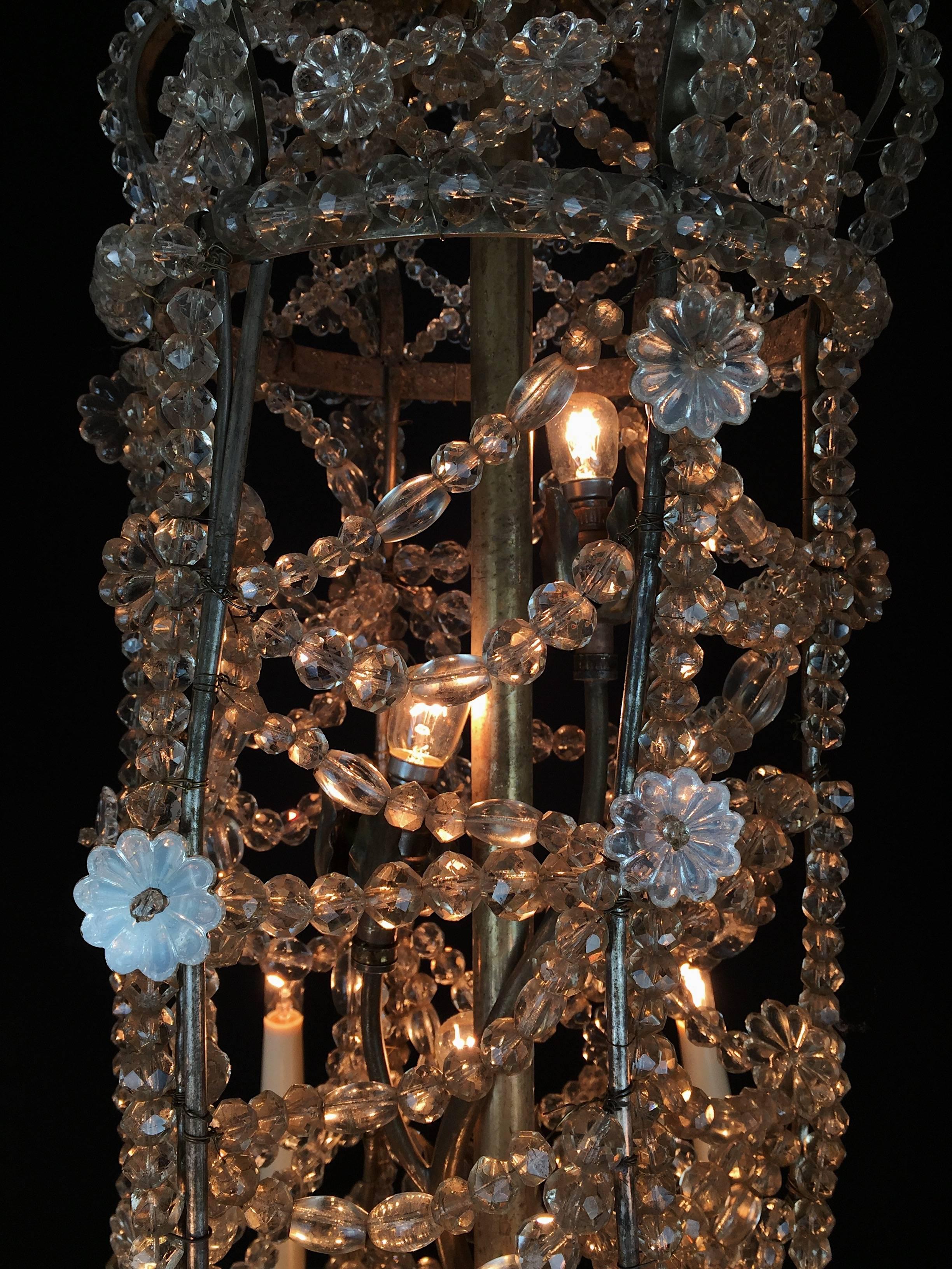 Unusual Silvered Baguès Crystal Beaded Chandelier In Good Condition For Sale In London, GB