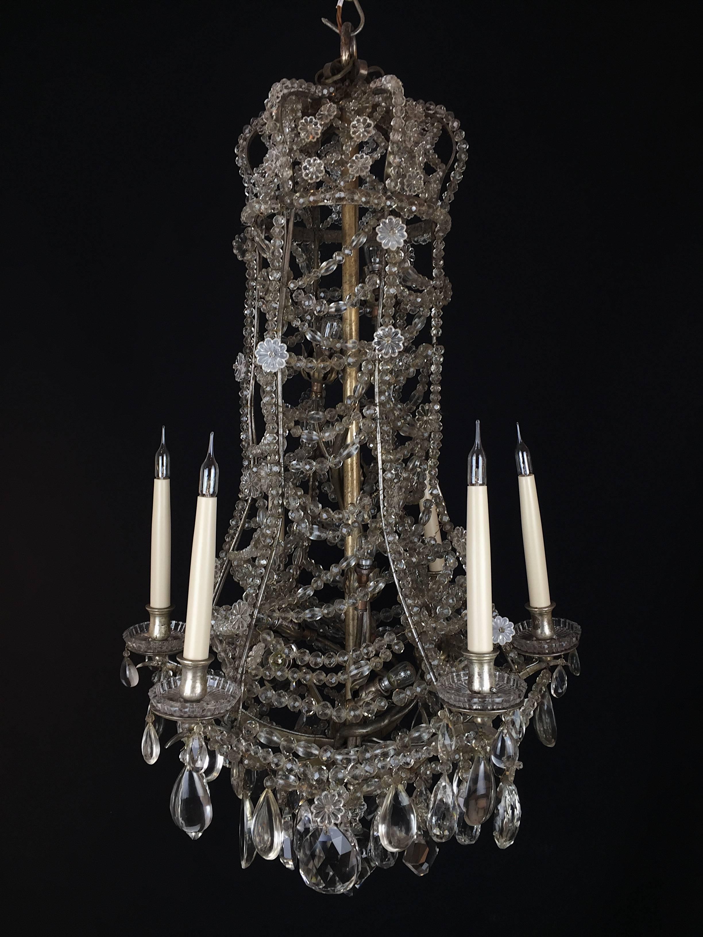 Unusual Silvered Baguès Crystal Beaded Chandelier For Sale 3