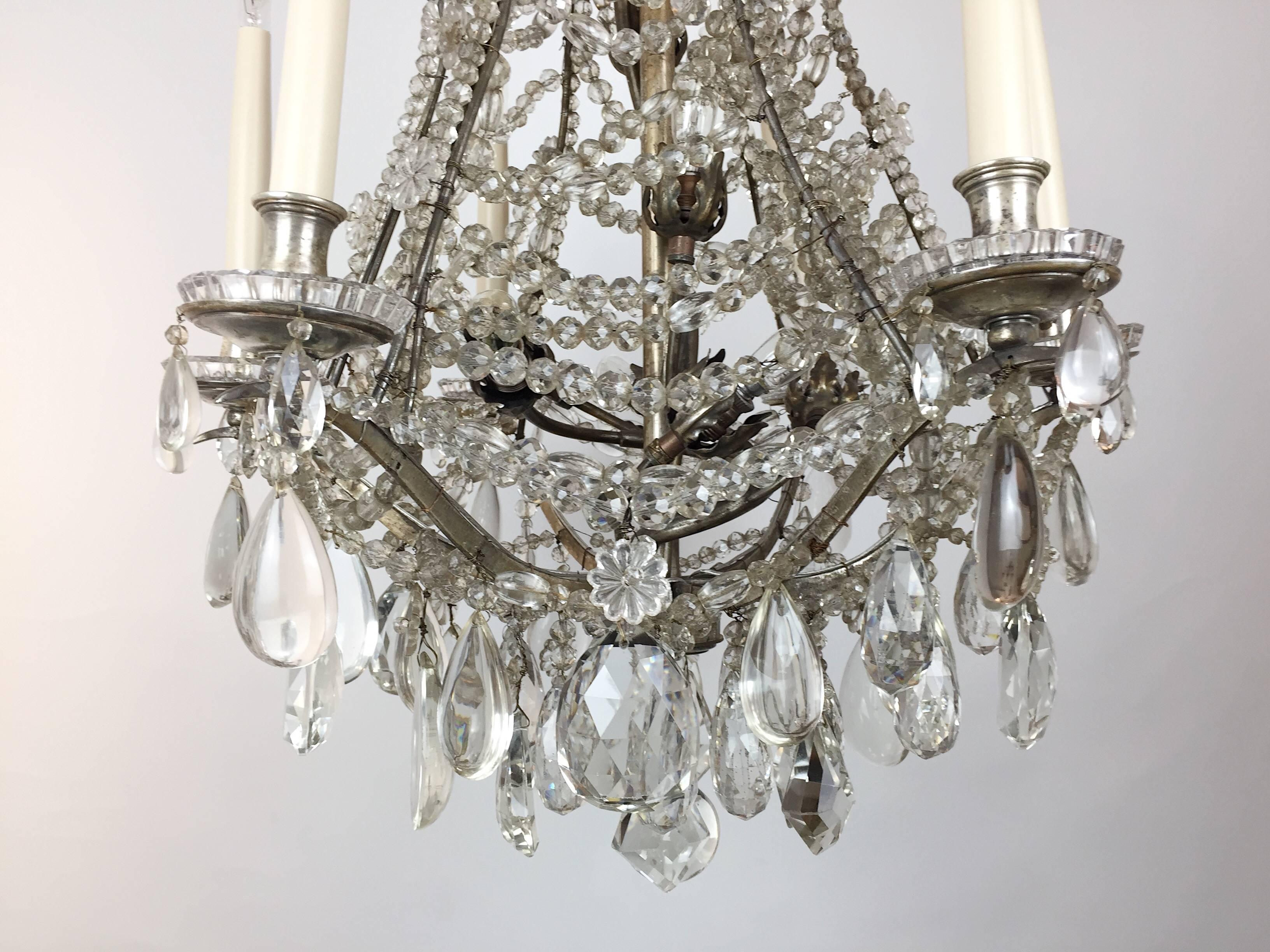 Other Unusual Silvered Baguès Crystal Beaded Chandelier For Sale