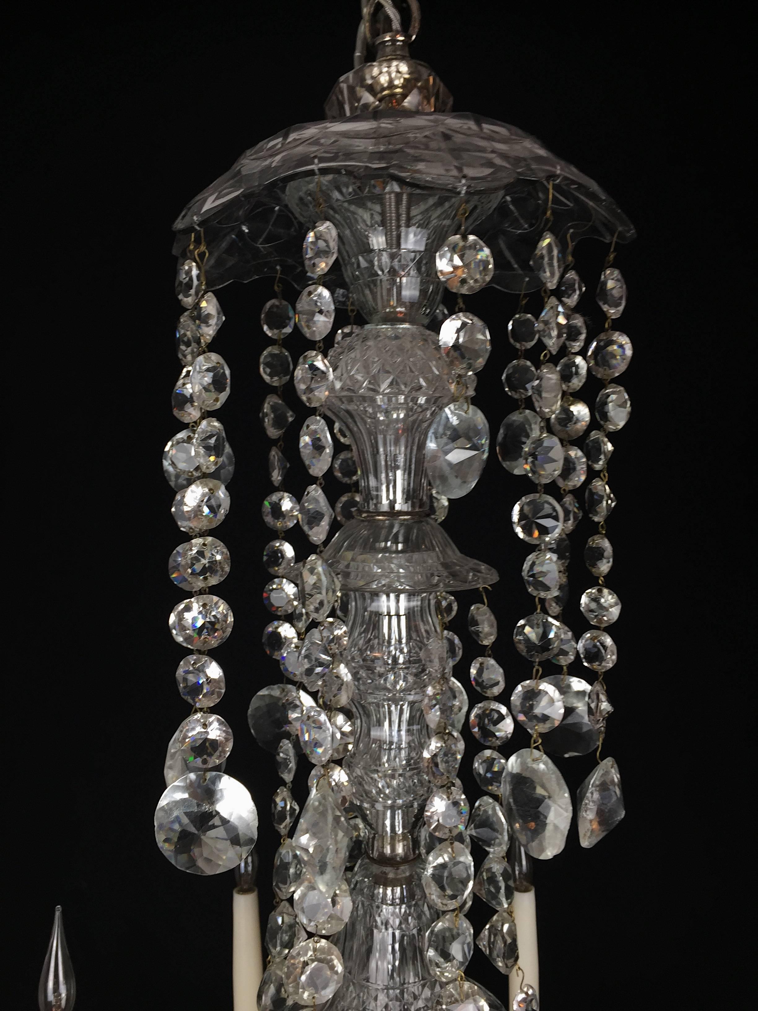 Cut Glass Early English 19th Century Six-Arm Chandelier For Sale