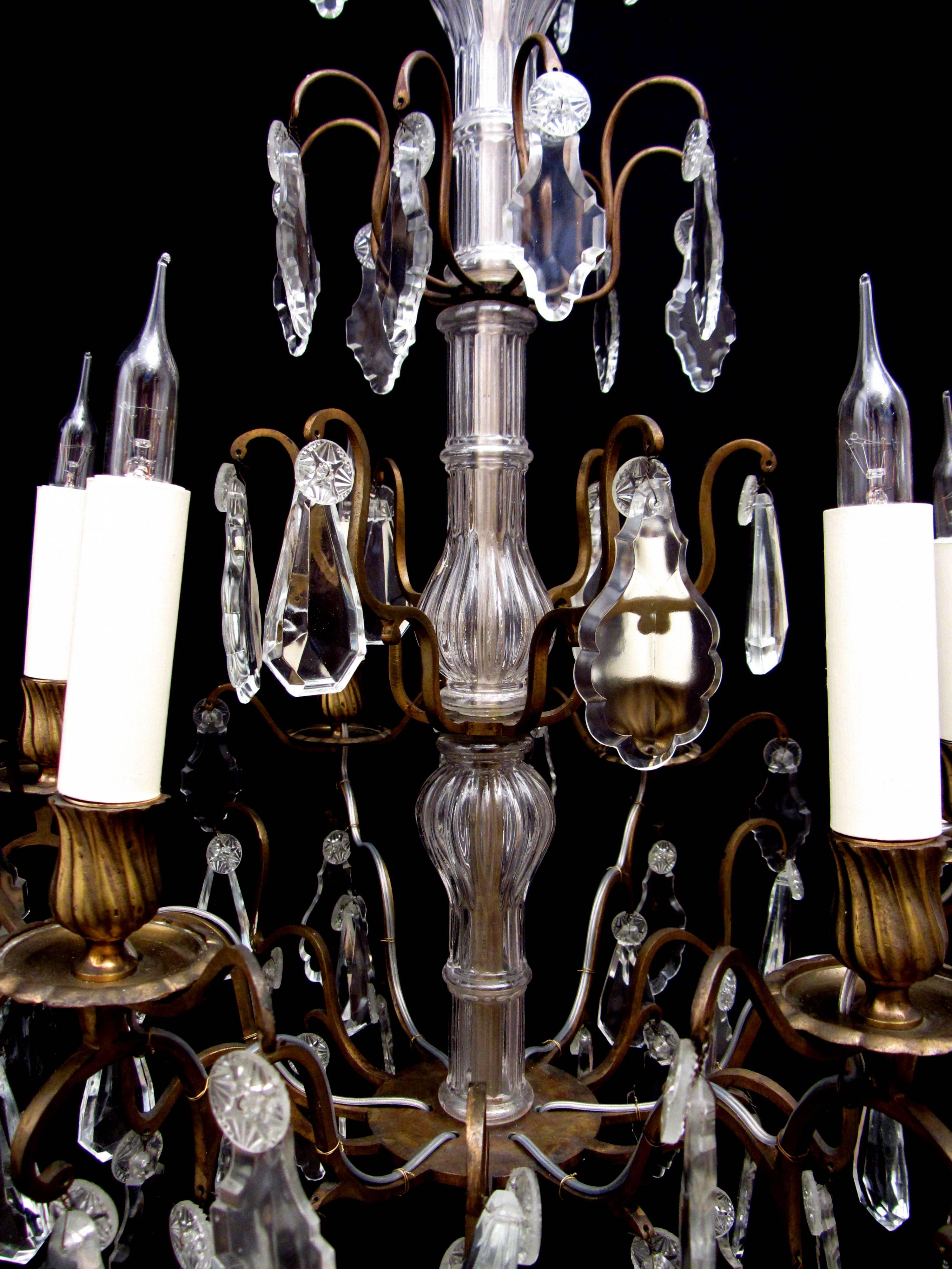 Hand-Crafted French Gilt Brass and Glass Chandelier For Sale