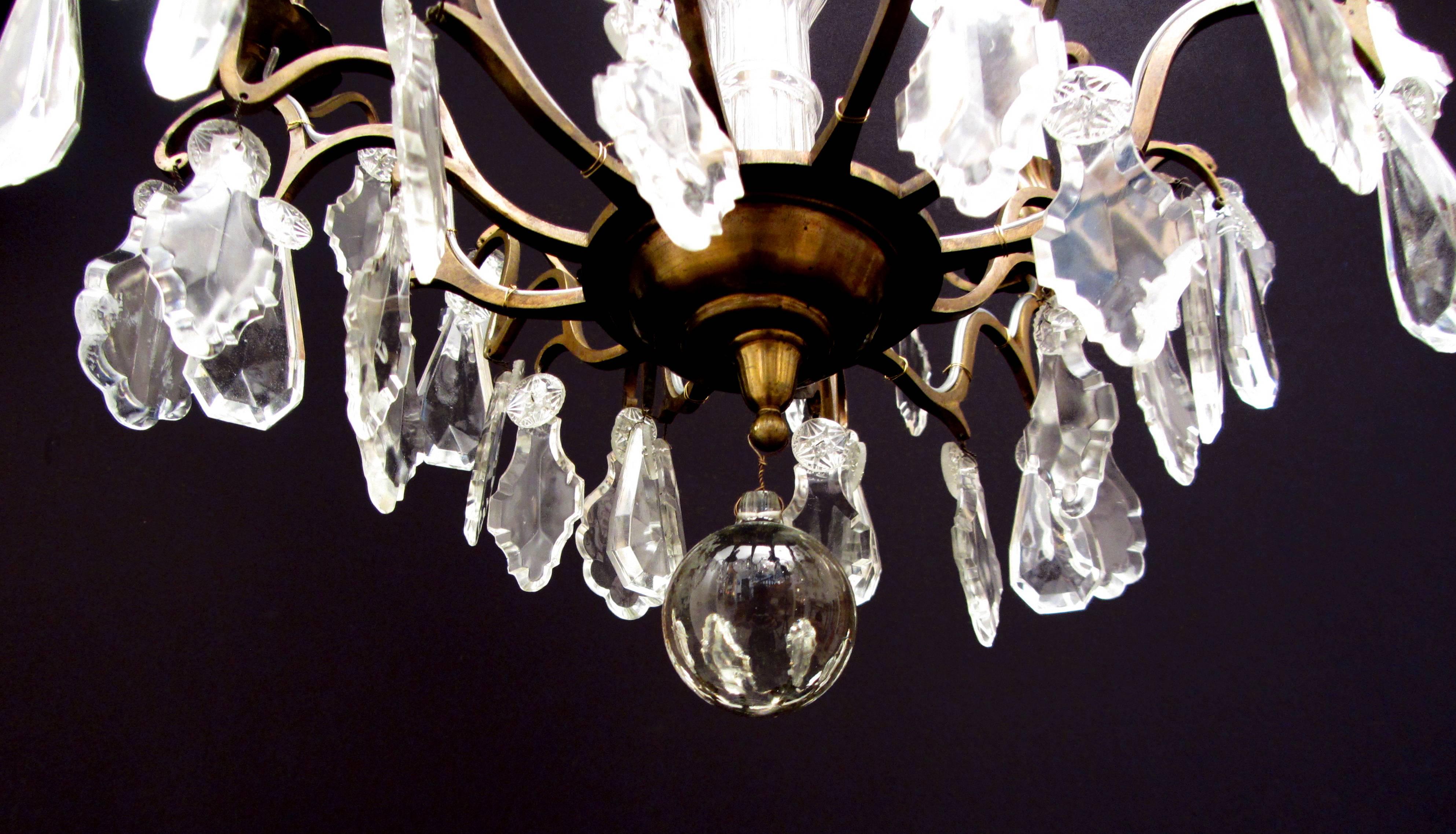 20th Century French Gilt Brass and Glass Chandelier For Sale