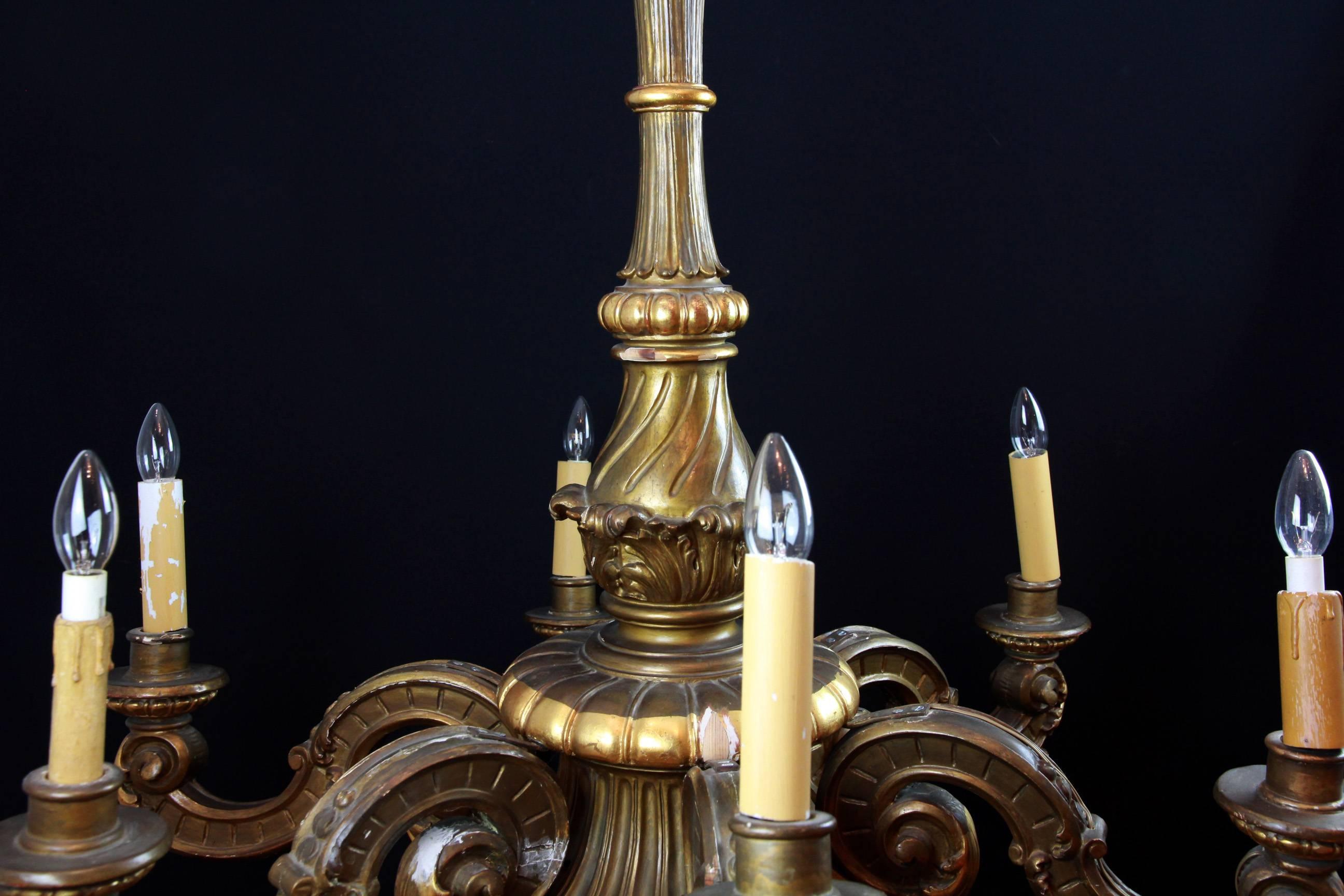 Hand-Carved Large Carved French Chandelier For Sale