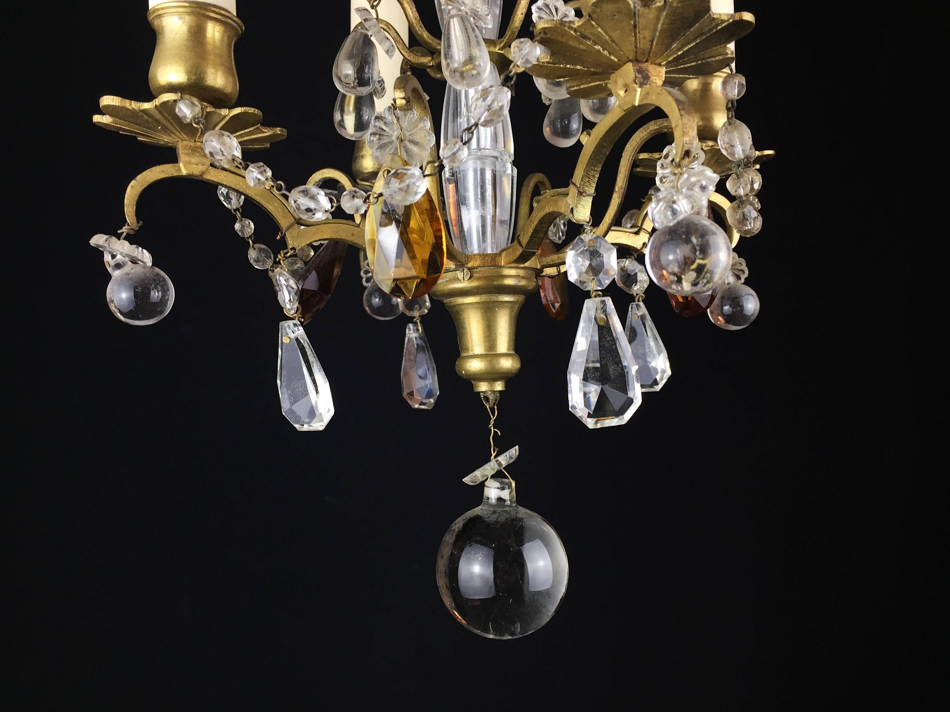 Glass Small Four-Light Chandelier For Sale