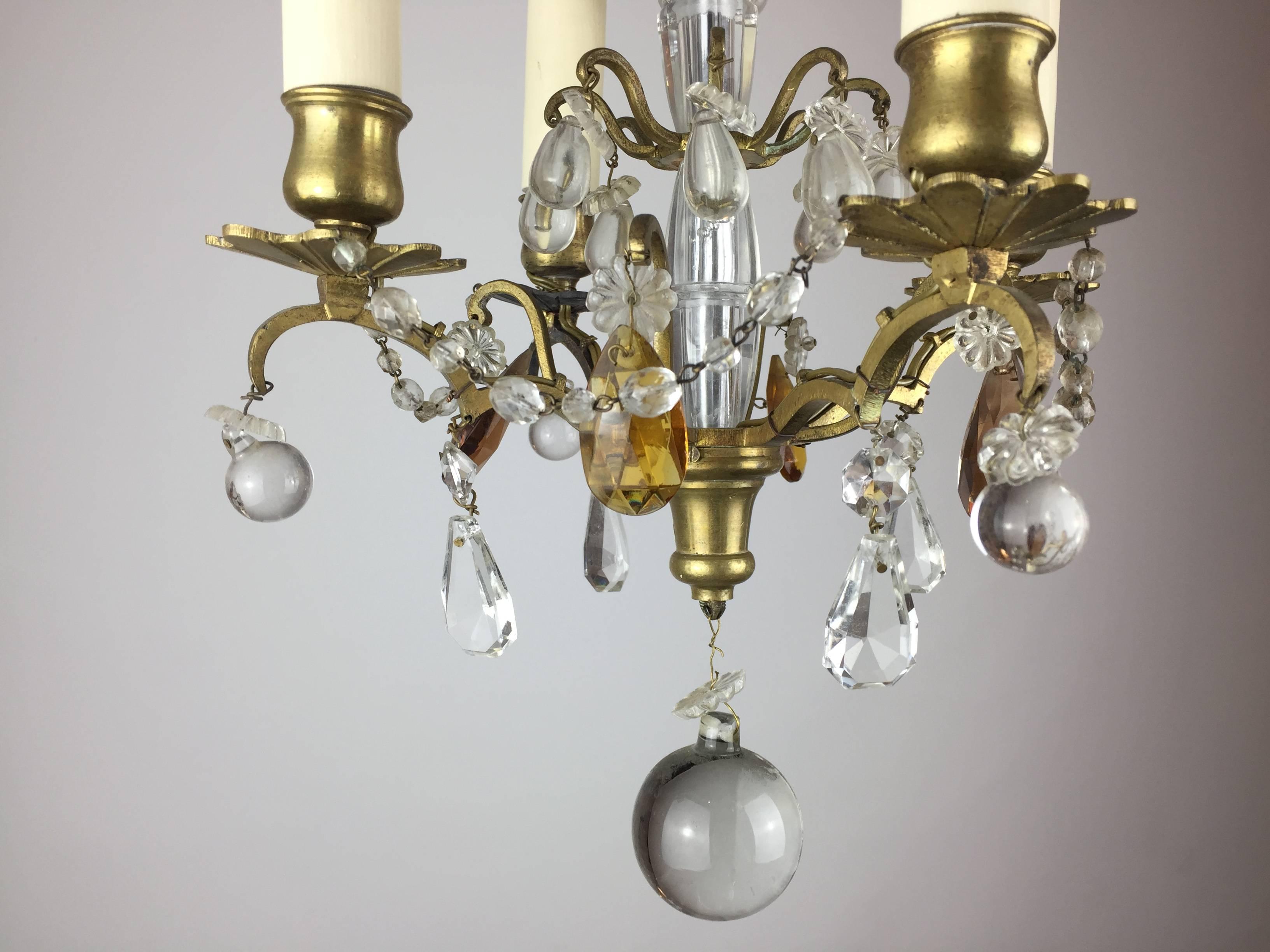 Hand-Crafted Small Four-Light Chandelier For Sale