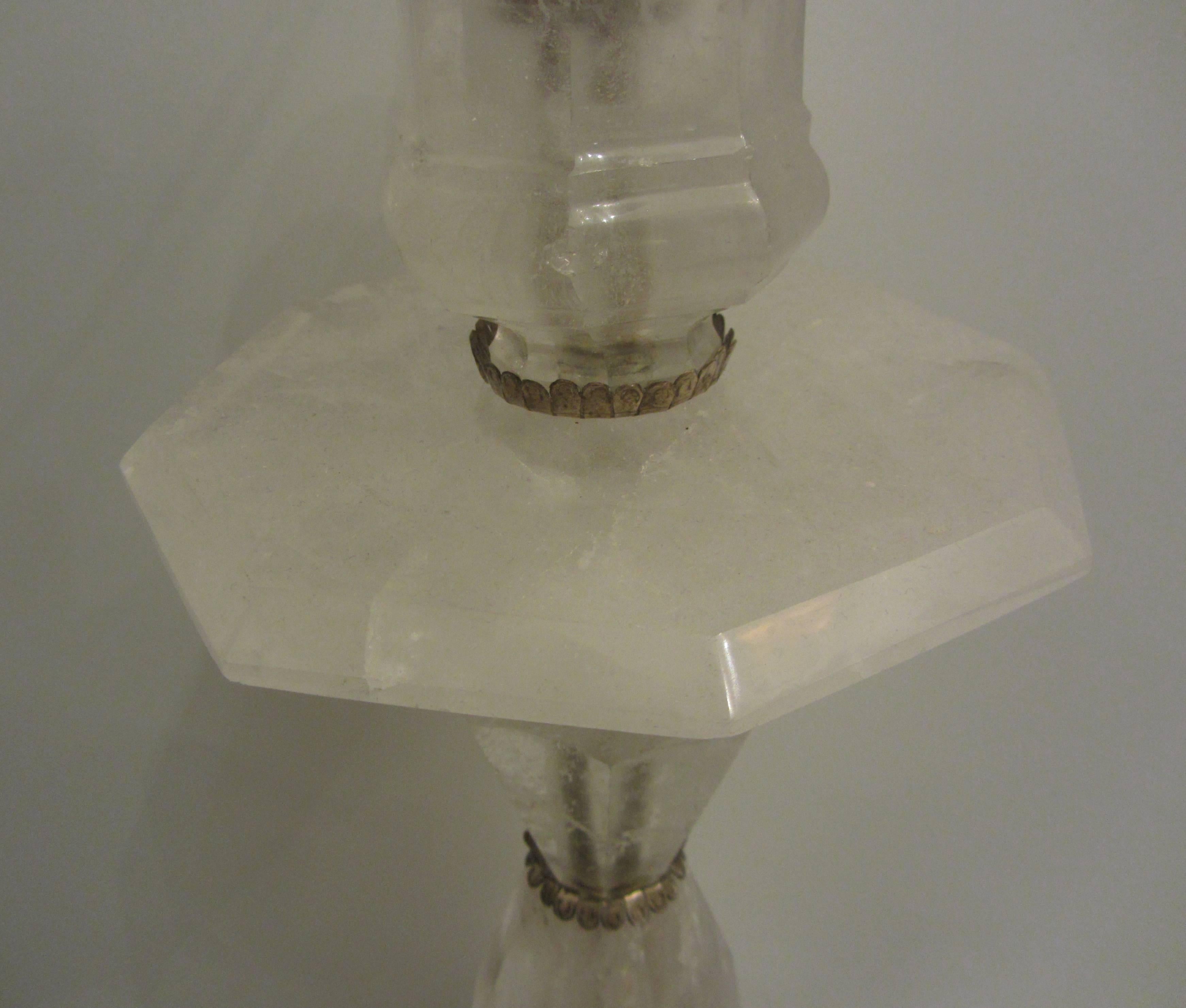 Large Pair of Solid Rock Crystal Candlestick Lamps In Excellent Condition For Sale In London, GB