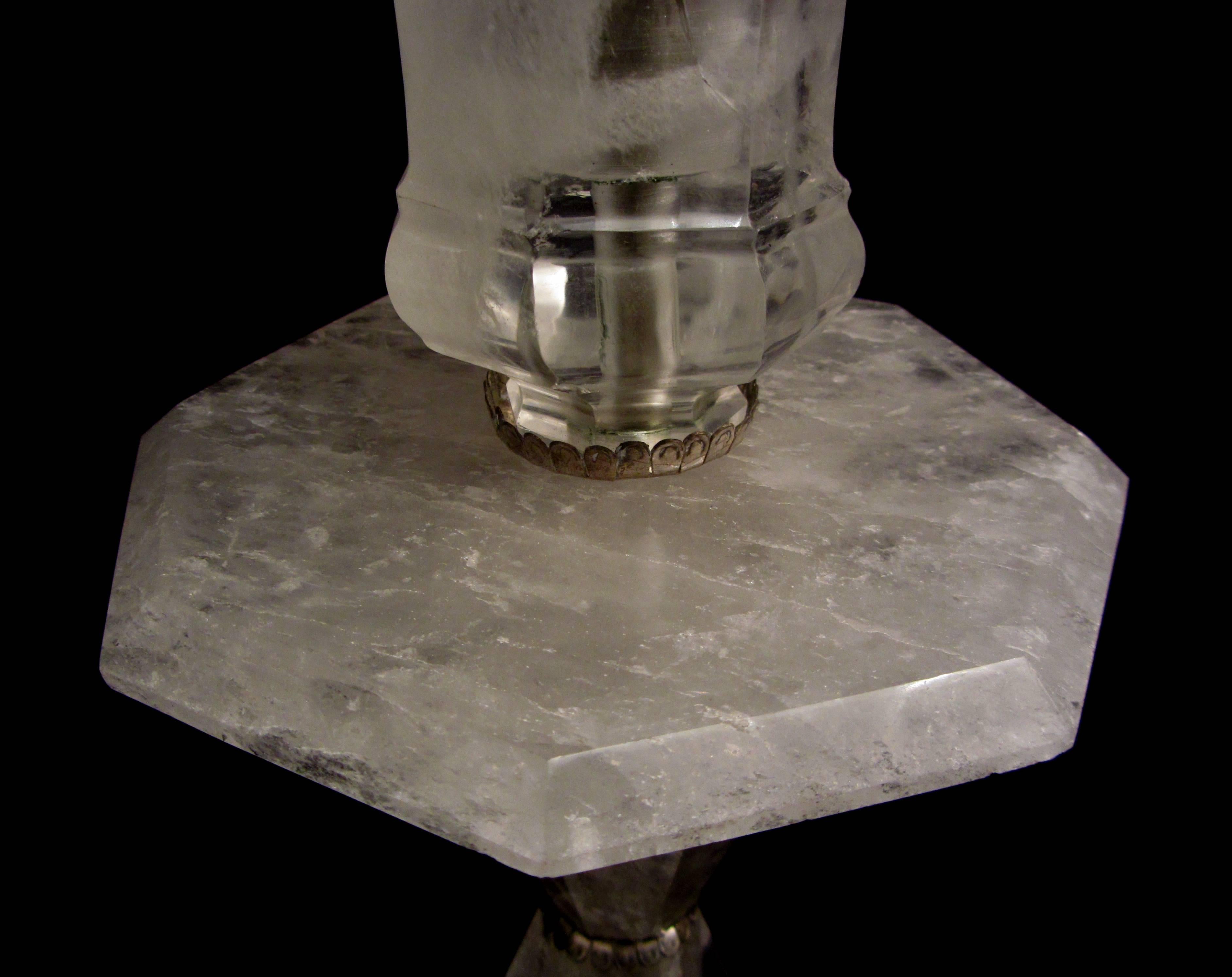 Large Pair of Solid Rock Crystal Candlestick Lamps For Sale 3