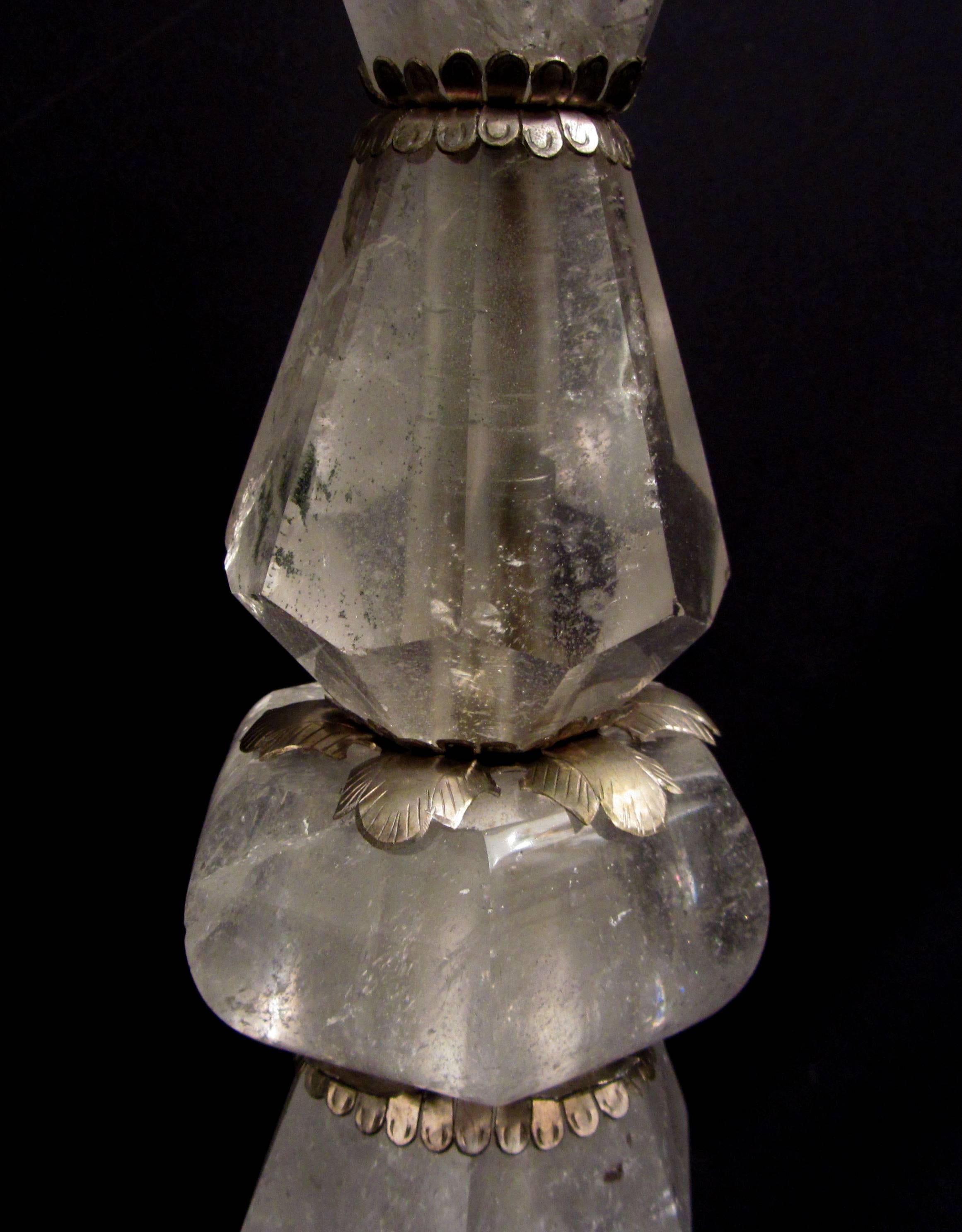 Large Pair of Solid Rock Crystal Candlestick Lamps For Sale 2