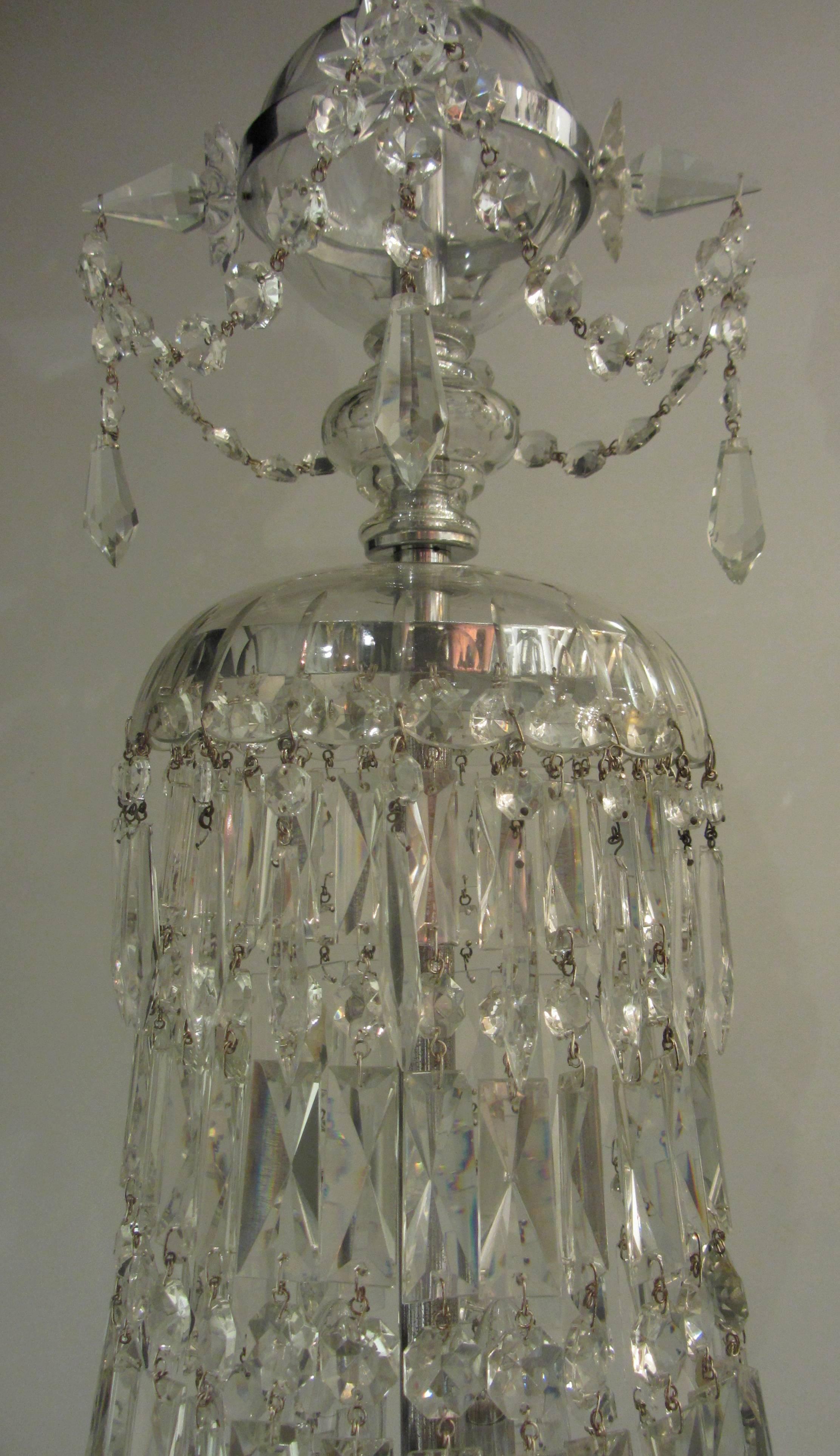 Cut Glass Pair of French Waterfall Chandeliers For Sale