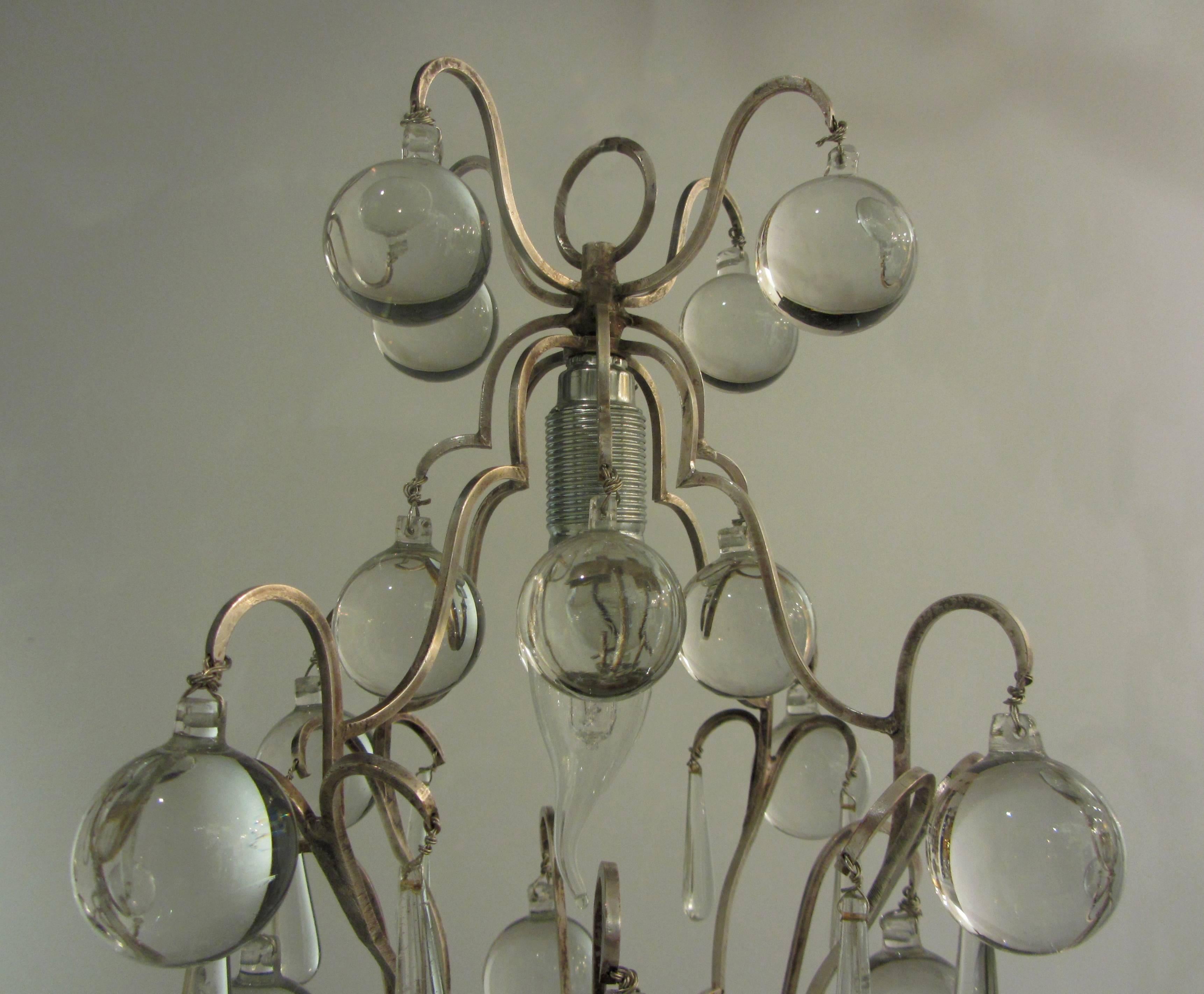 Silvered Set of Three Small, Unusual 'Ball' Drop Chandeliers