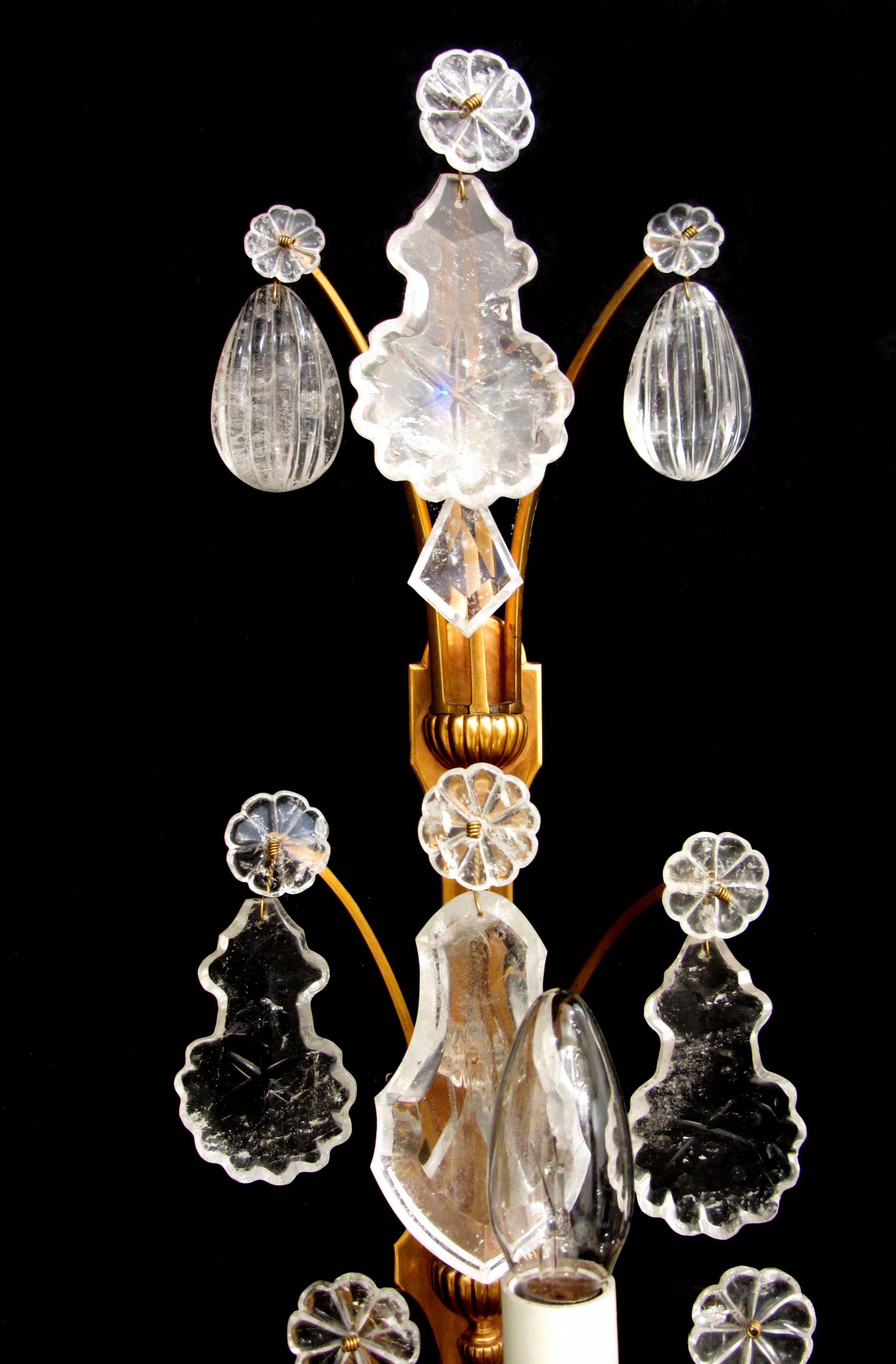 French Pair of Rock Crystal Wall Lights For Sale