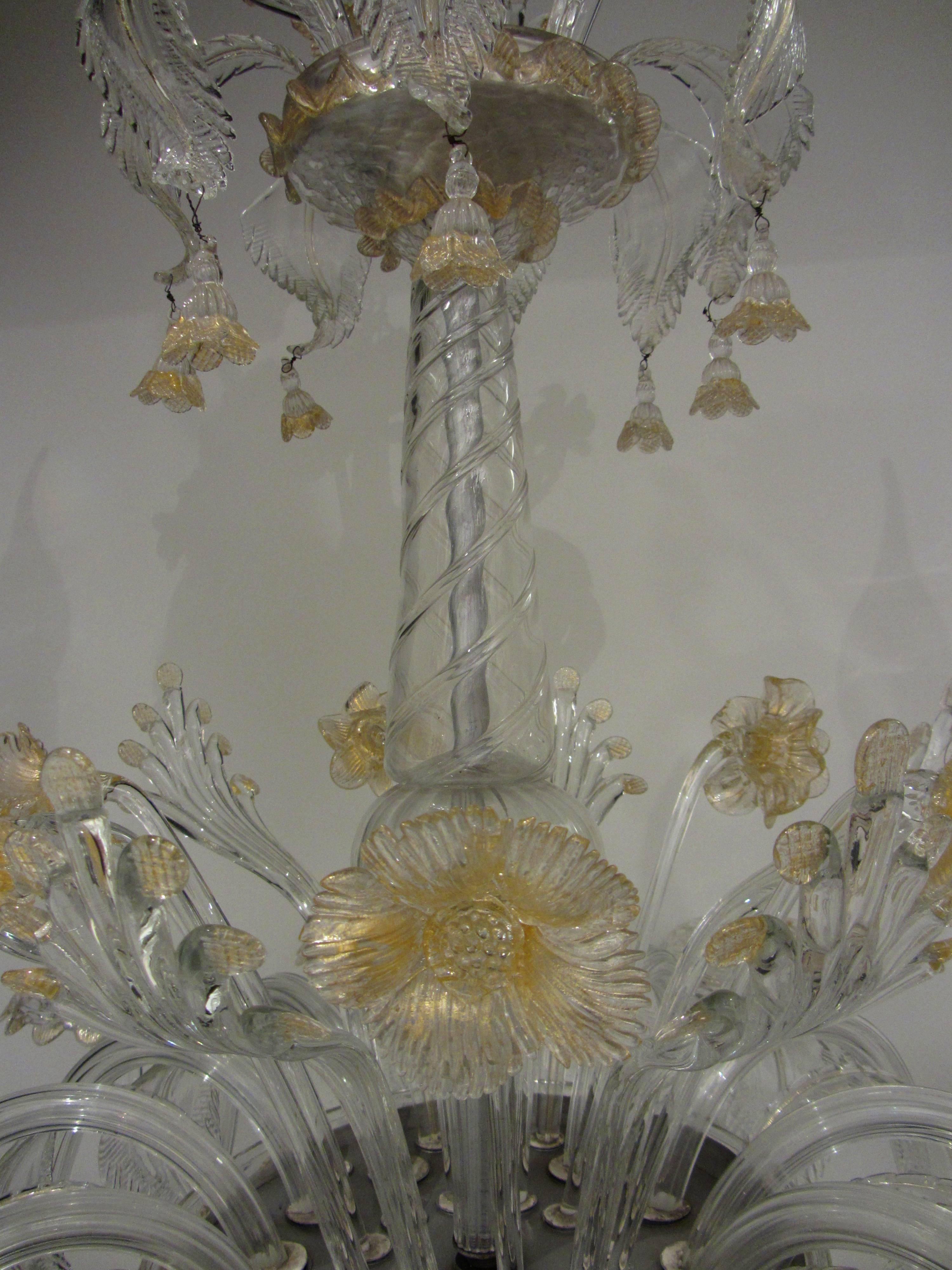 Gold Leaf Large Early 20th Century Murano Glass Chandelier