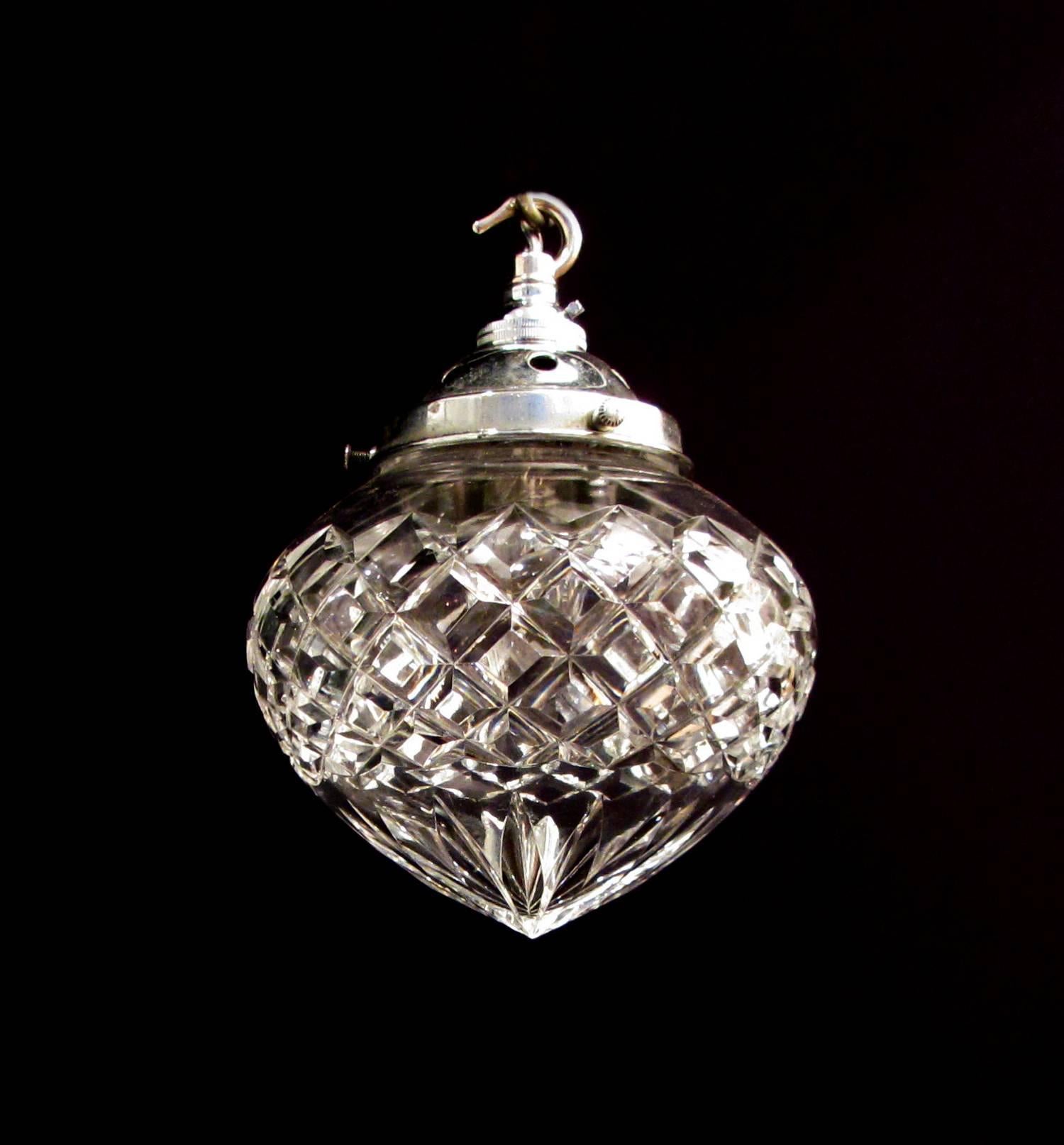 English Cut-Glass Single Bulb Pendent Light